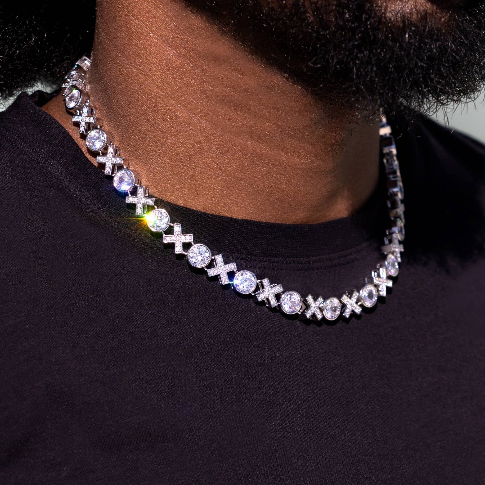 GLD Men Iced XOXO Tennis Chain Necklace in White Gold