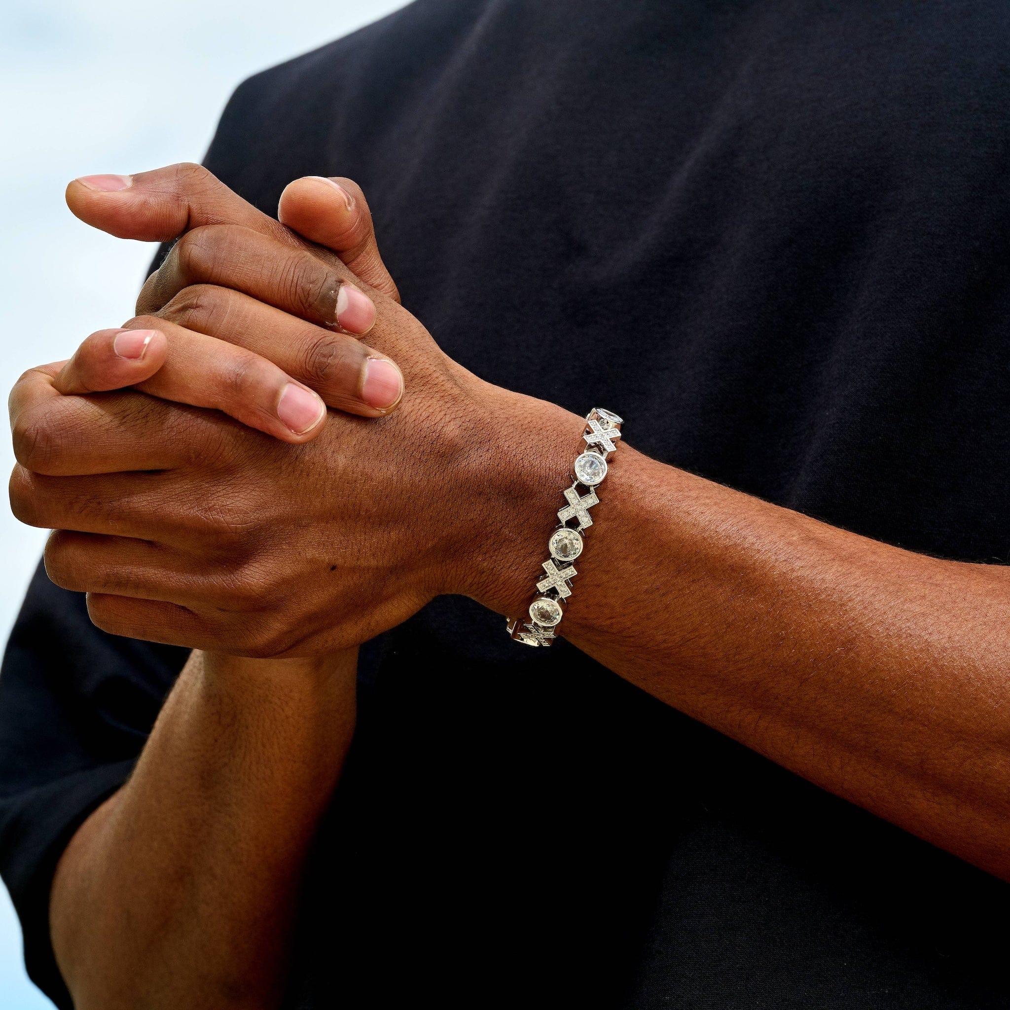 GLD Men Iced XOXO Tennis Chain Bracelet in White Gold