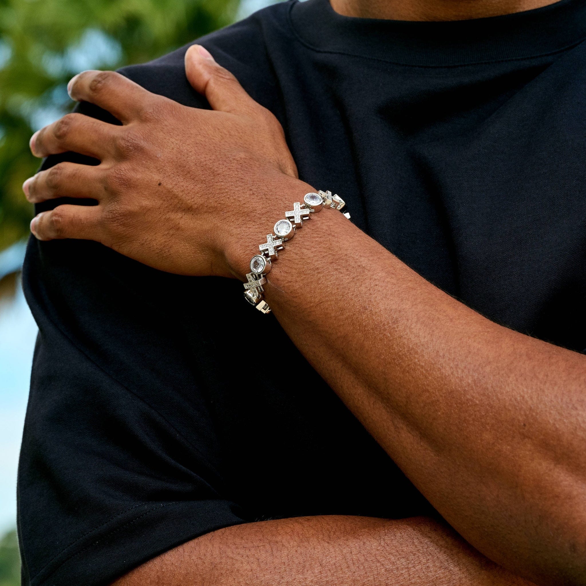 GLD Men Iced XOXO Tennis Chain Bracelet in White Gold