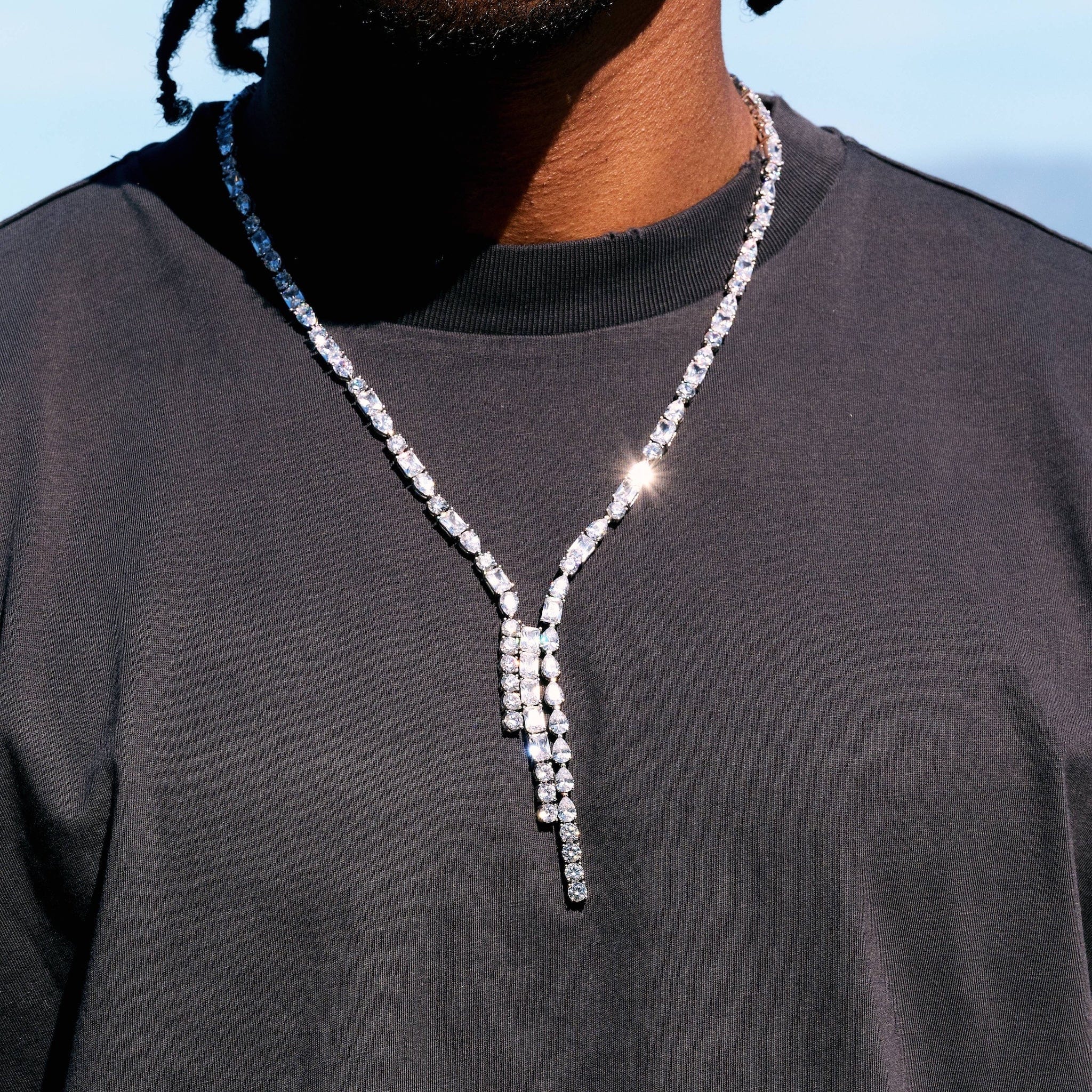 GLD Men Diamond Mixed Stone Lariat in White Gold