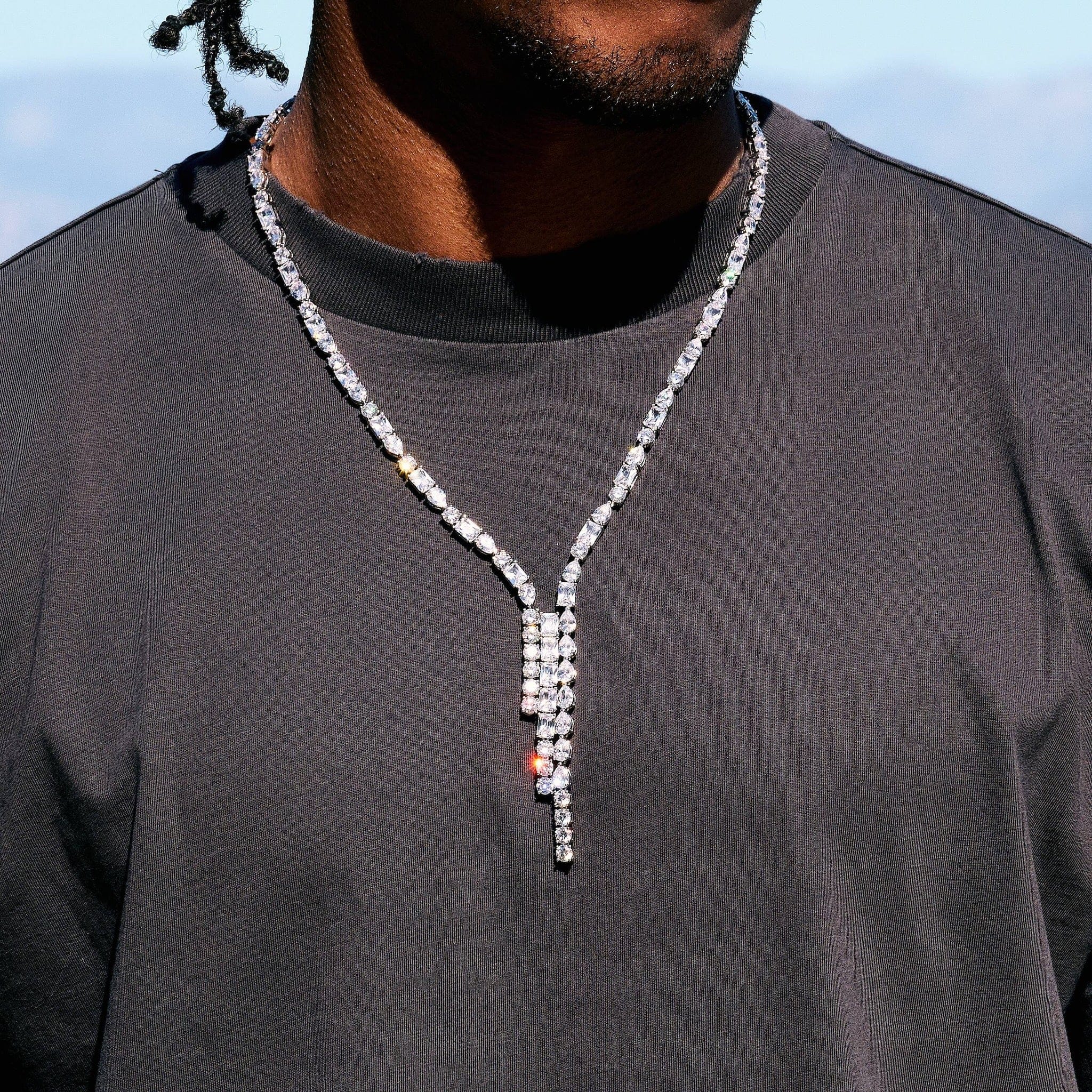GLD Men Diamond Mixed Stone Lariat in White Gold
