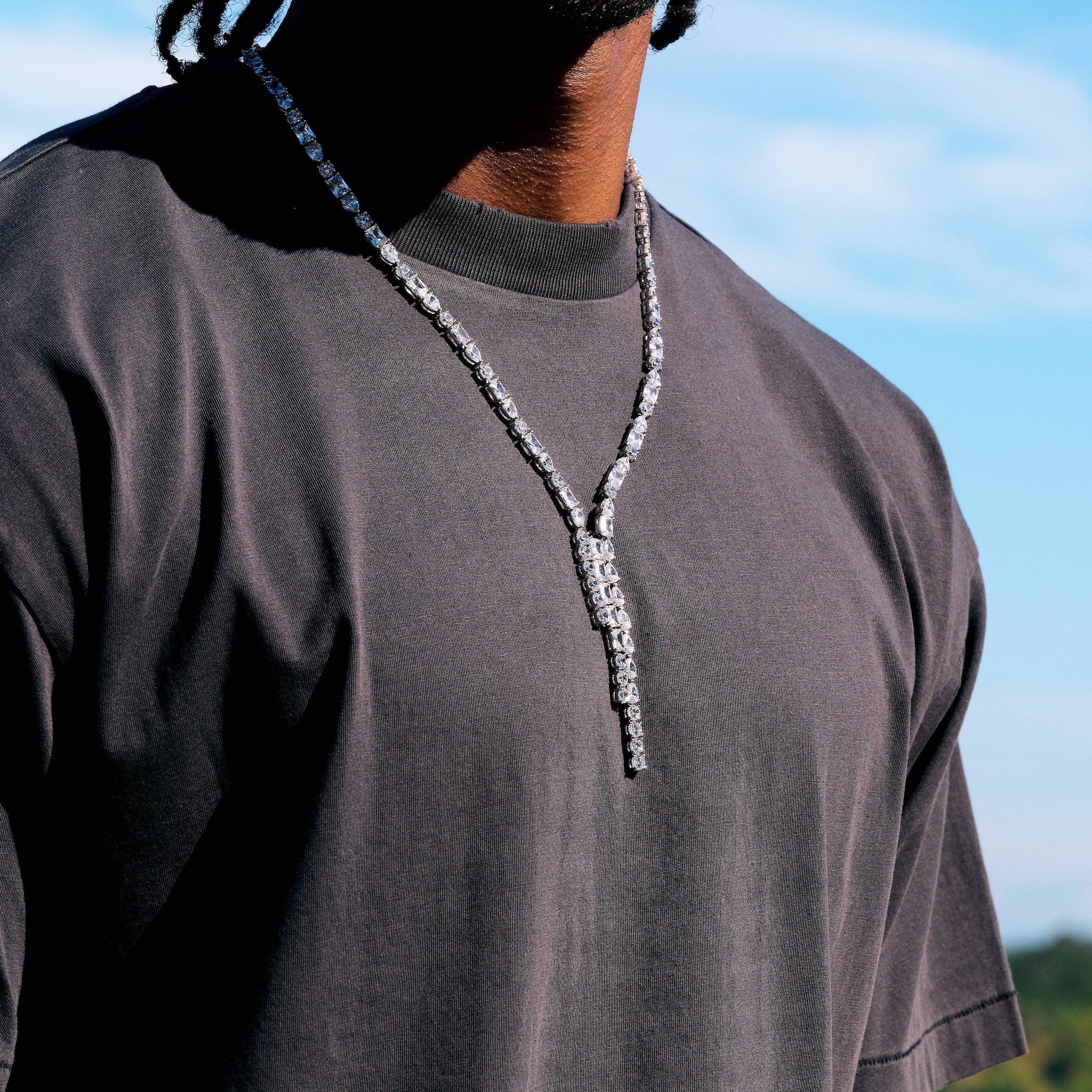GLD Men Diamond Mixed Stone Lariat in White Gold