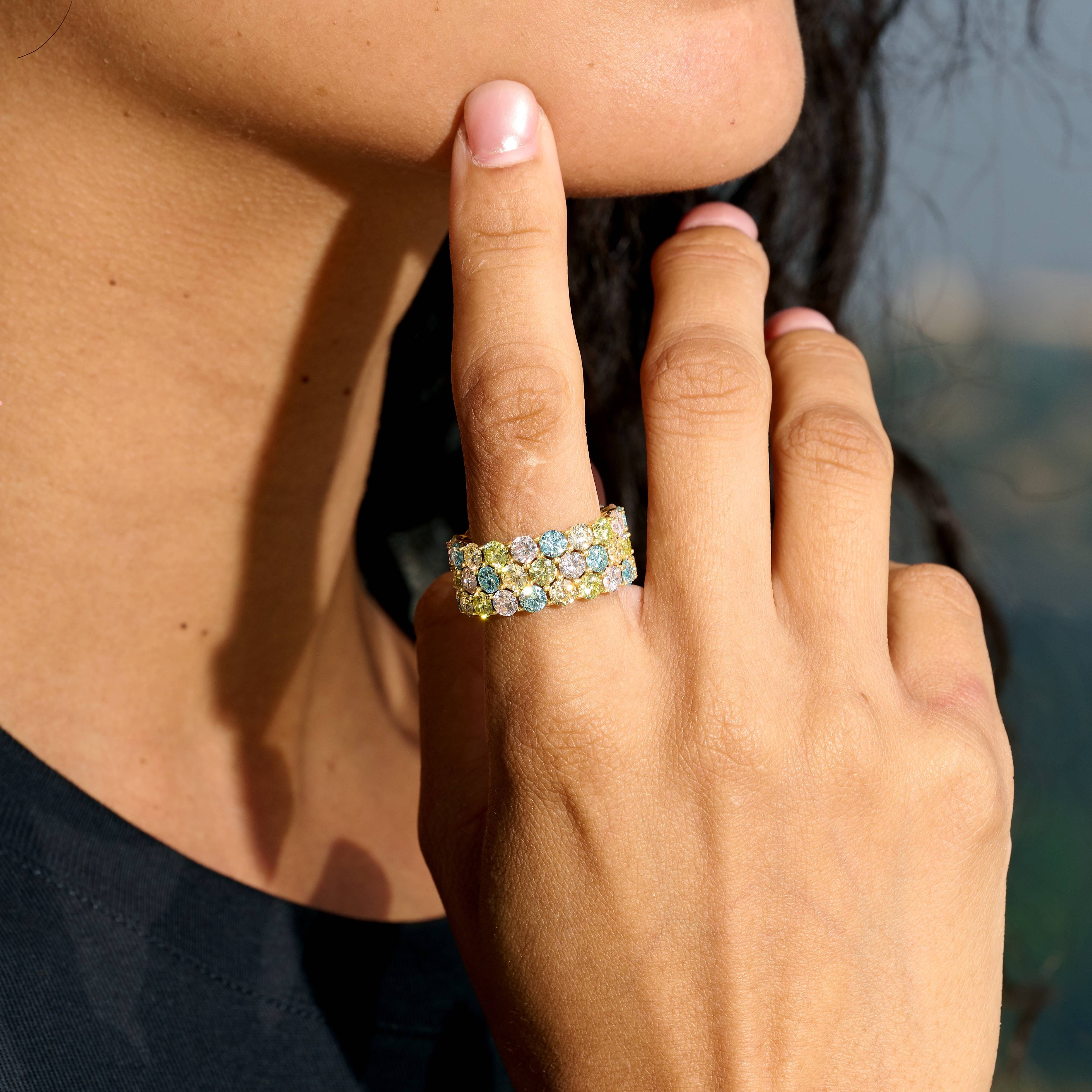 GLD Women Multicolor Stacked Eternity Ring in Yellow Gold Vermeil