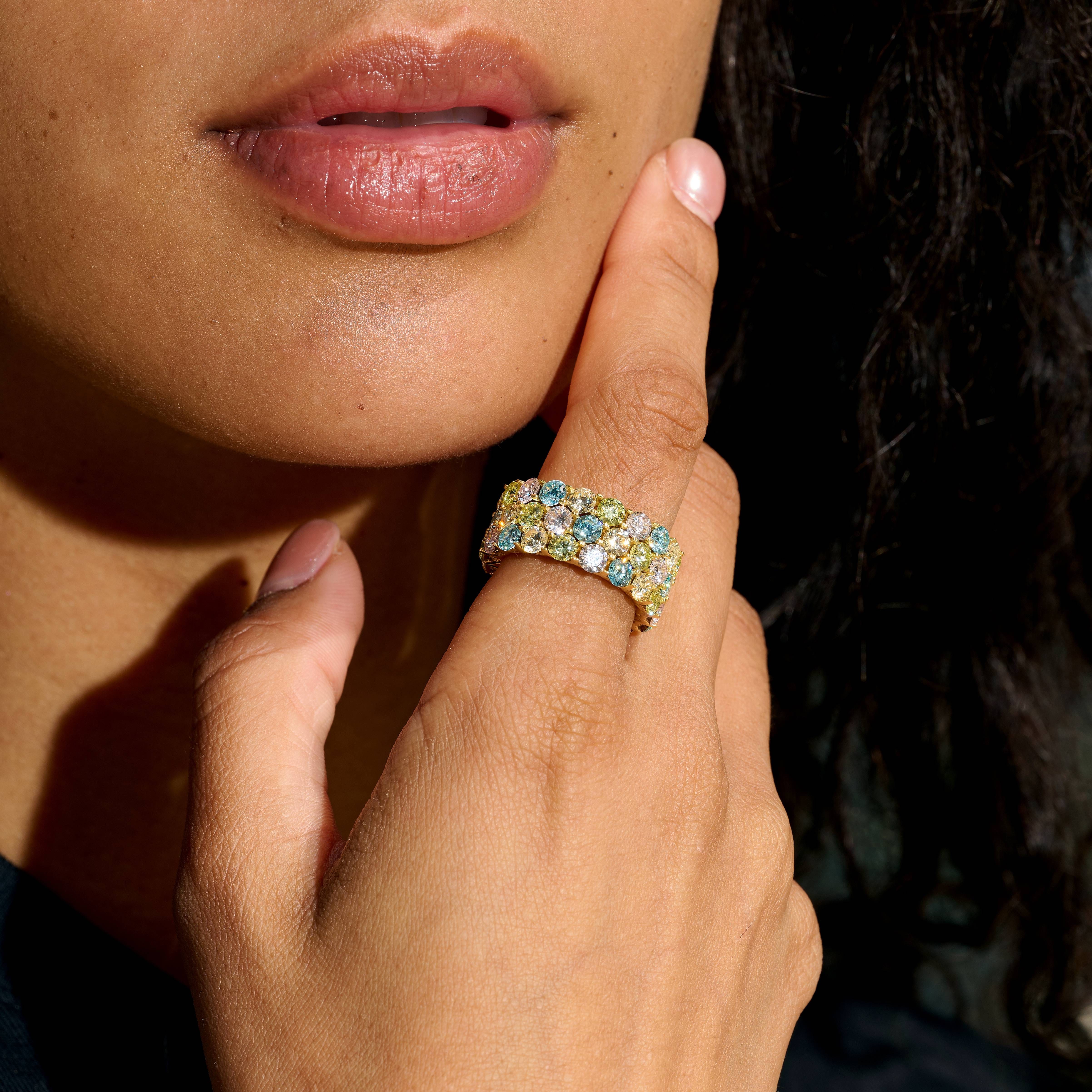 GLD Women Multicolor Stacked Eternity Ring in Yellow Gold Vermeil