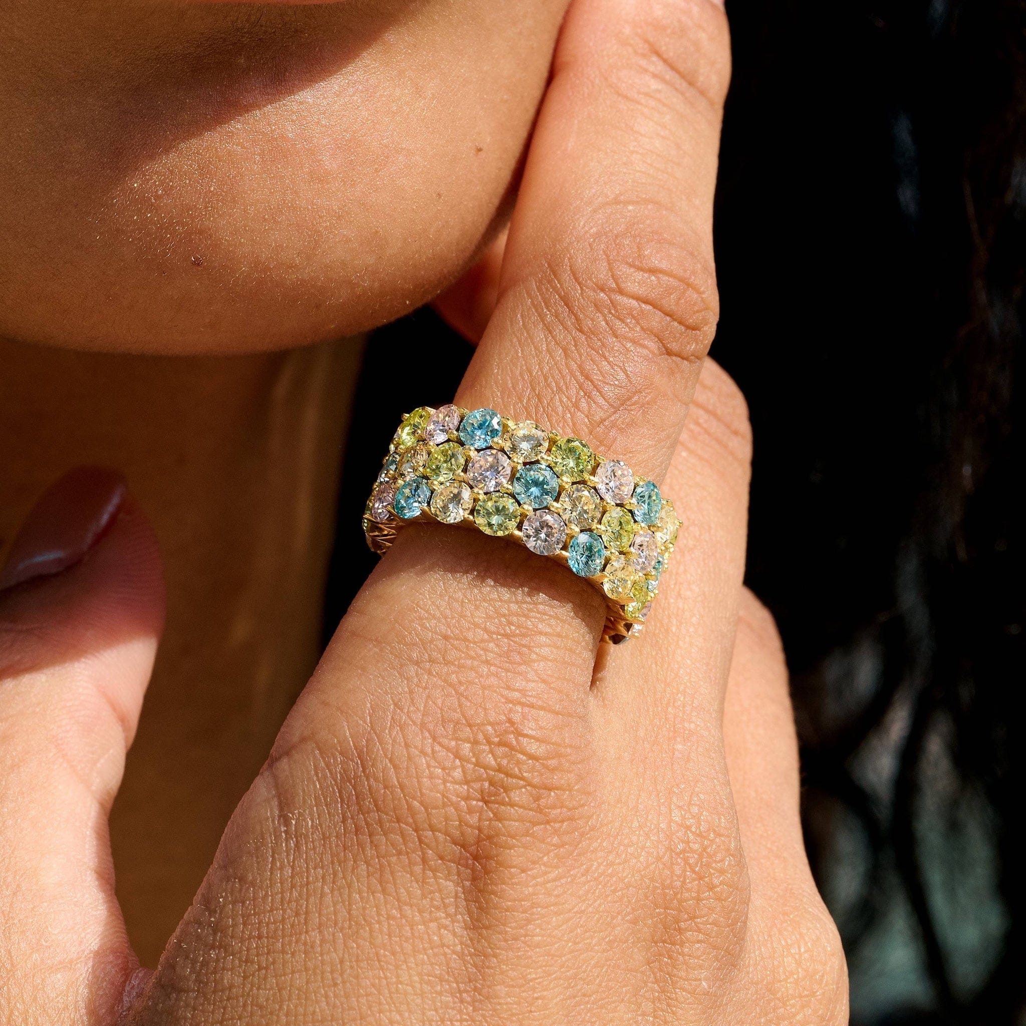GLD Women Multicolor Stacked Eternity Ring in Yellow Gold Vermeil