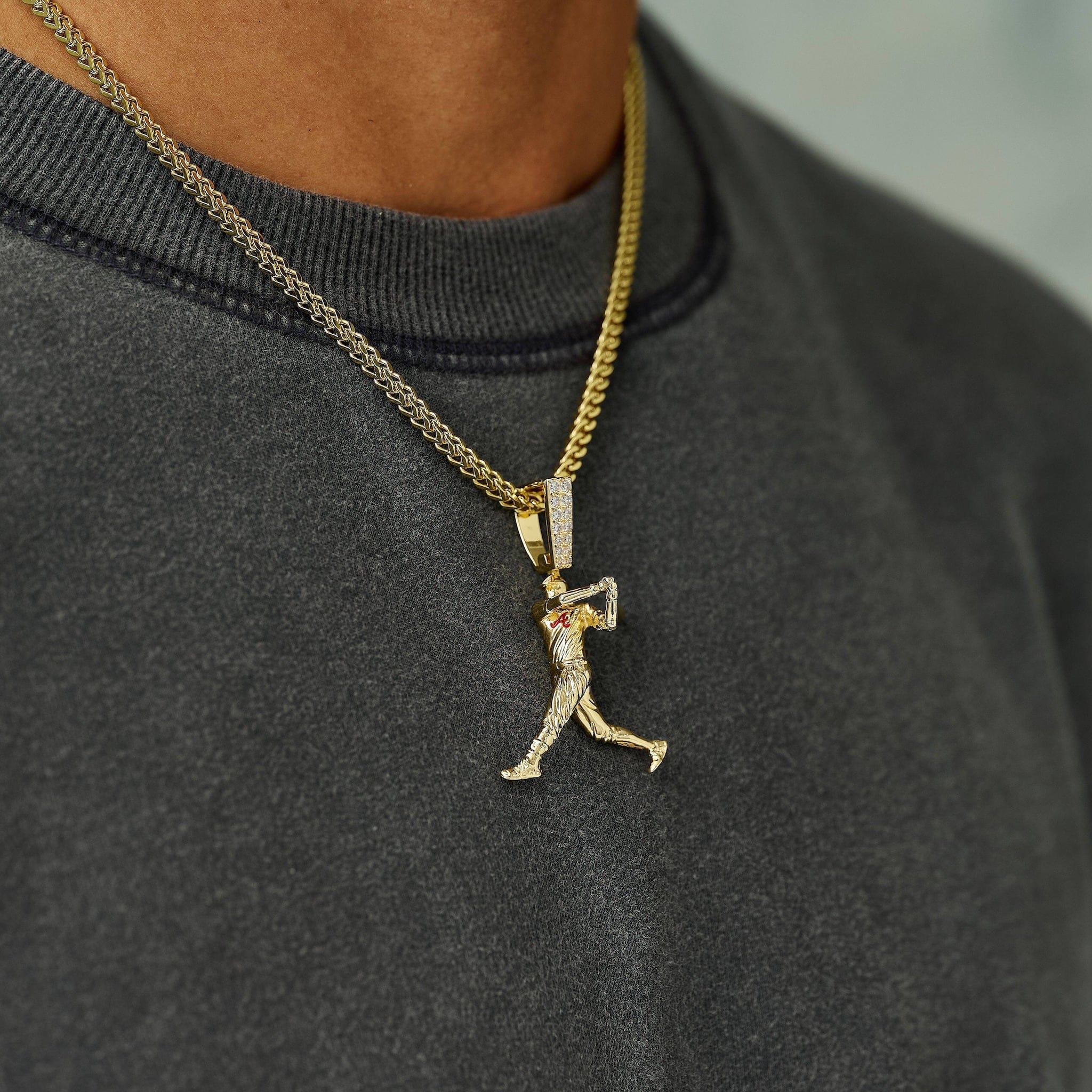GLD Men Atlanta Braves Acuna Official MLBPA Polished Batting Pendant in Yellow Gold