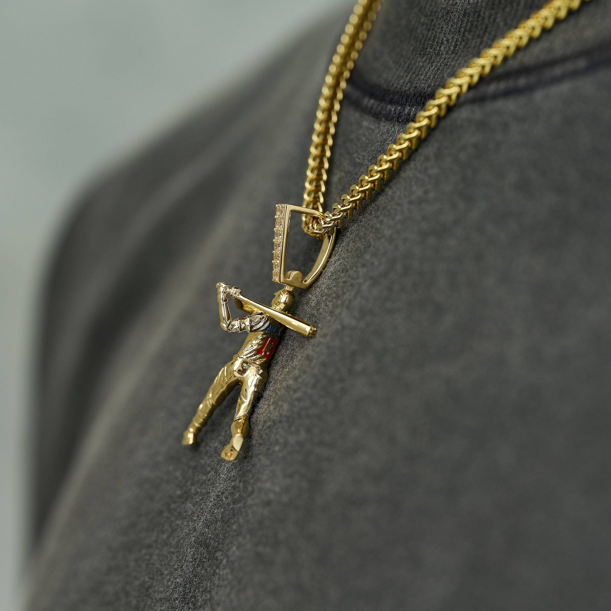 GLD Men Atlanta Braves Acuna Official MLBPA Polished Batting Pendant in Yellow Gold