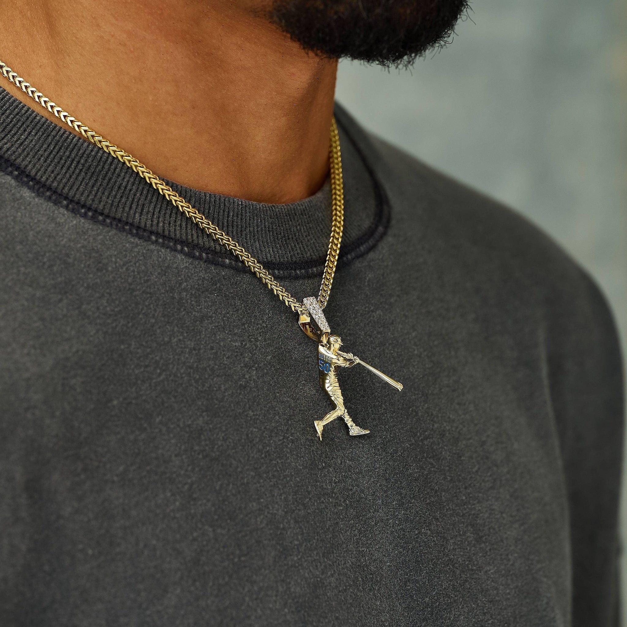 GLD Men Los Angeles Dodgers Betts Official MLBPA Polished Batting Pendant in Yellow Gold