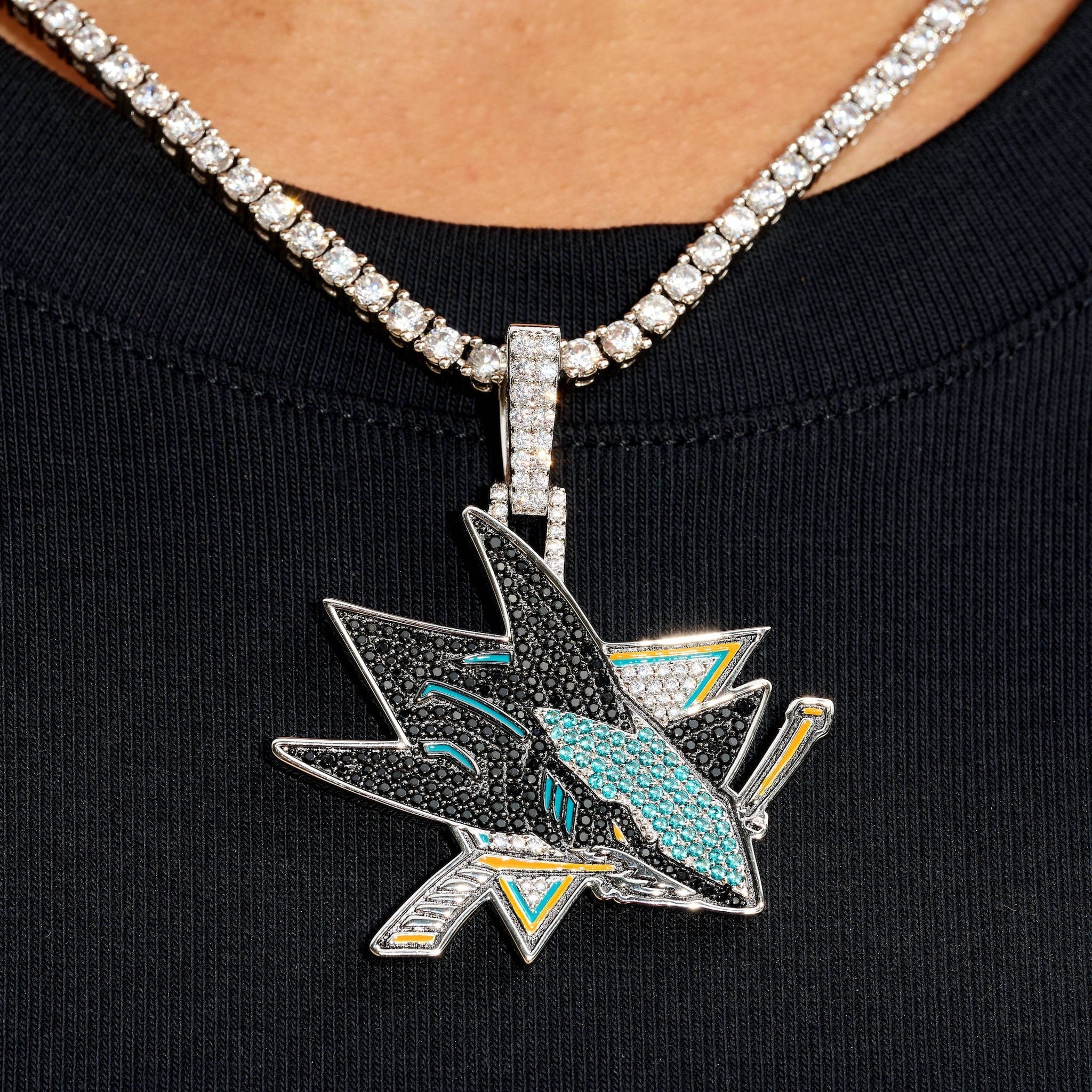 GLD Women San Jose Sharks Official NHL Logo Pendant in White Gold
