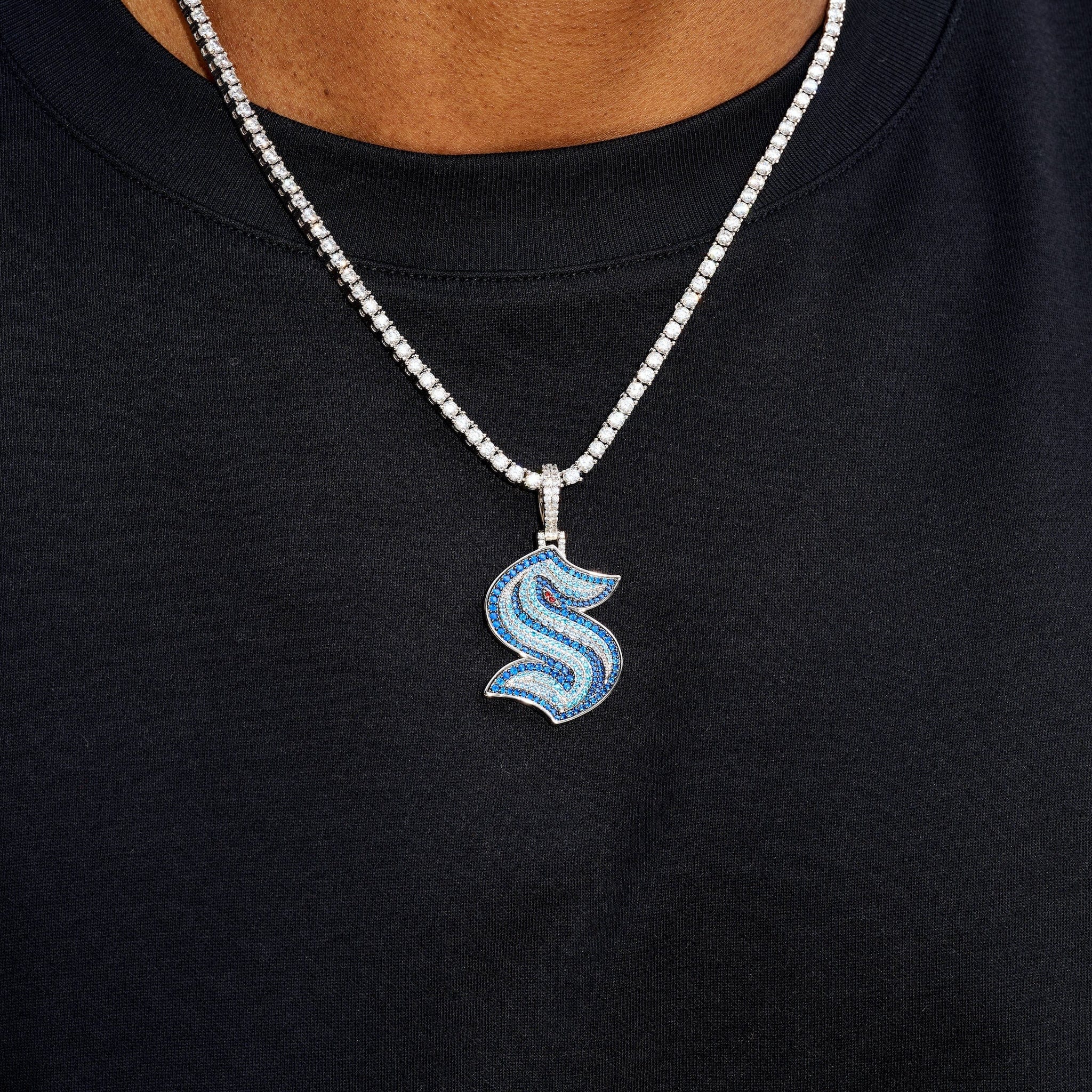GLD Men Seattle Kraken Official NHL Logo Pendant in White Gold