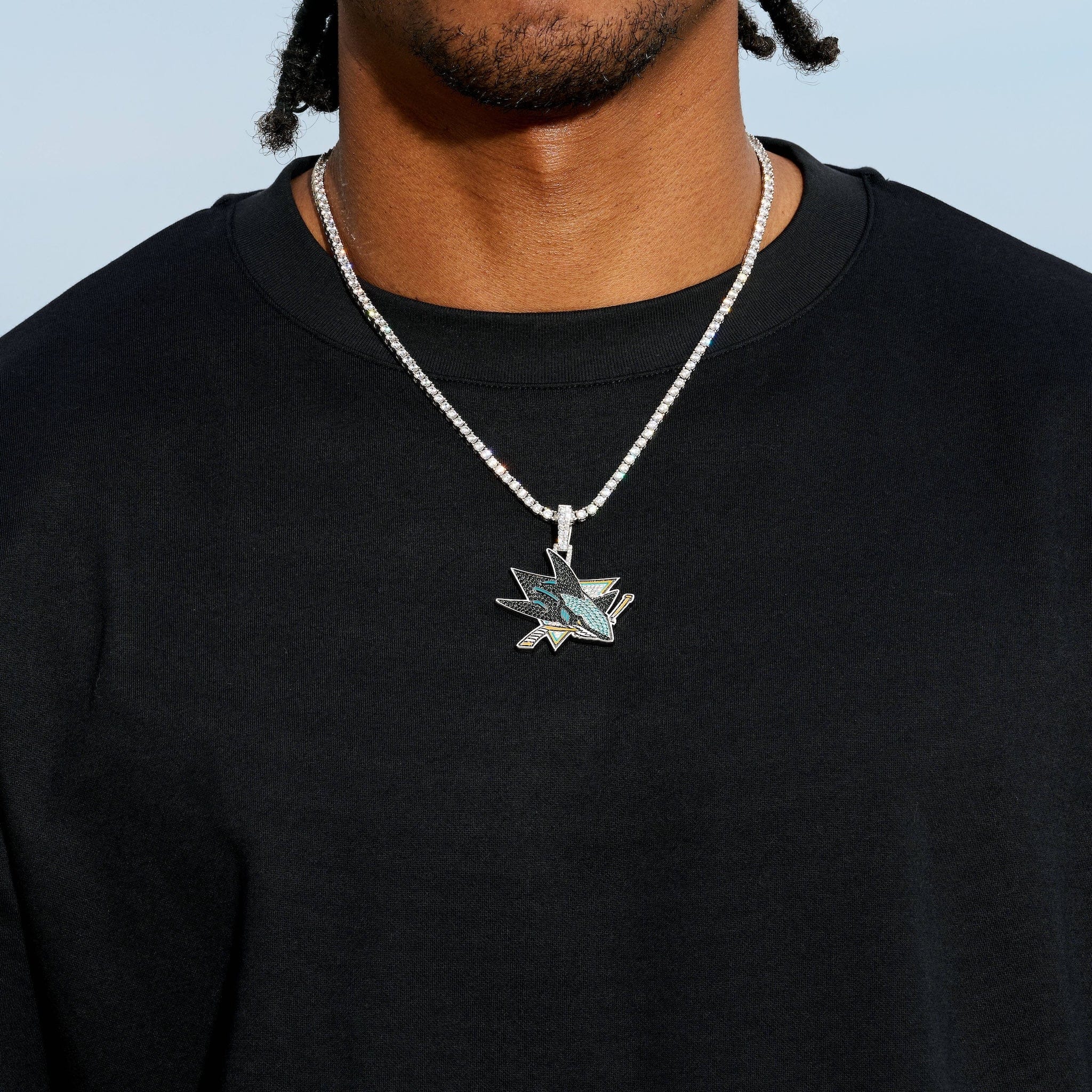 GLD Men San Jose Sharks Official NHL Logo Pendant in White Gold