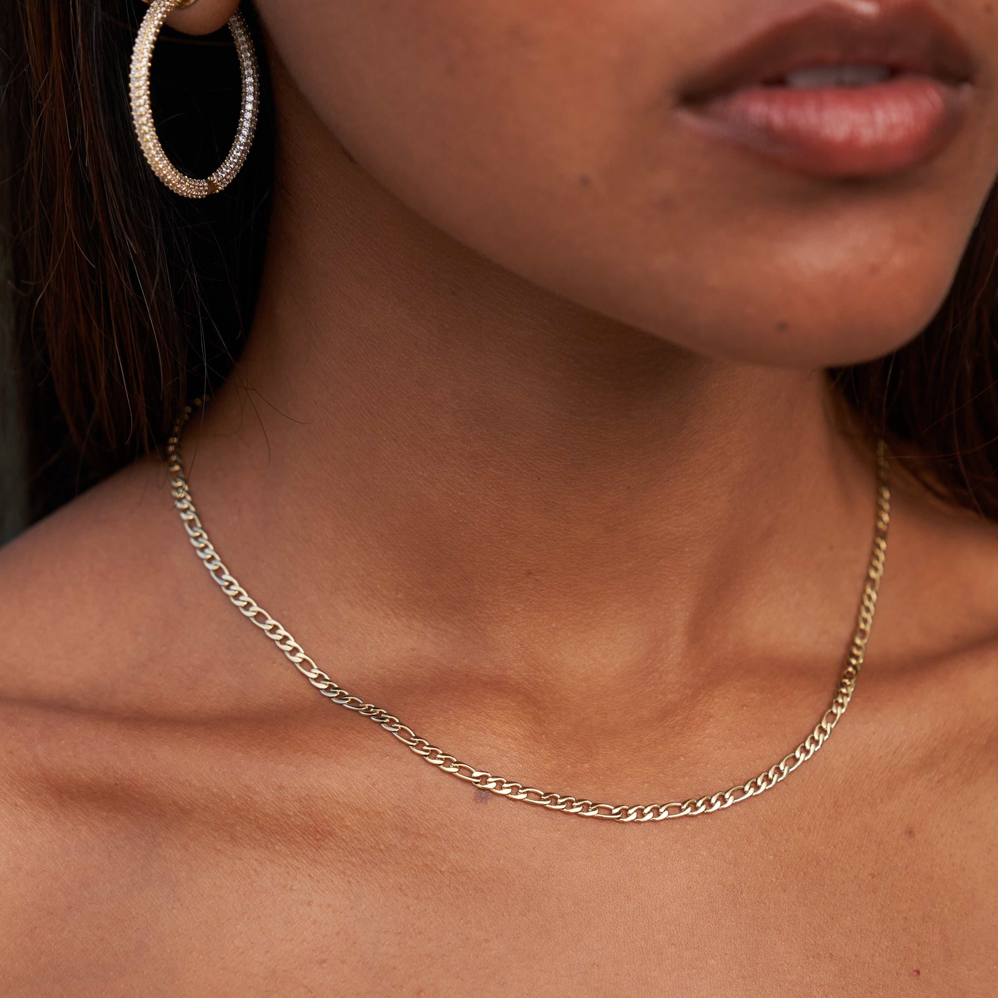 GLD PROMO SETS - WOMEN Micro Figaro Link Necklace in Yellow Gold