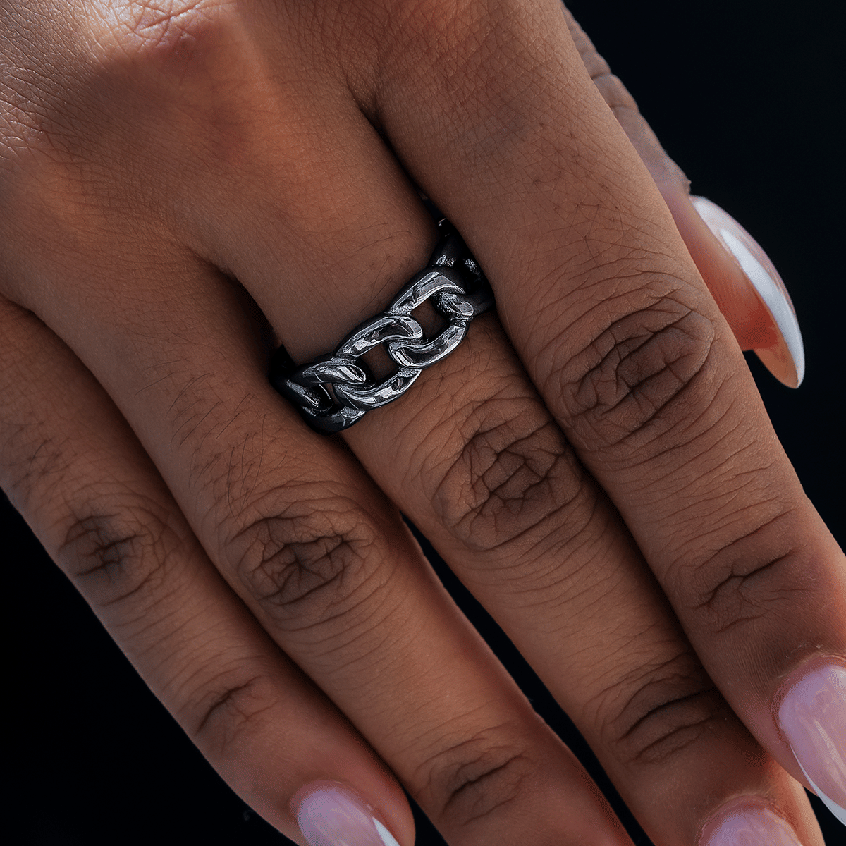 GLD PROMO SETS - WOMEN Cuban Band Ring in Matte Black - 7 mm