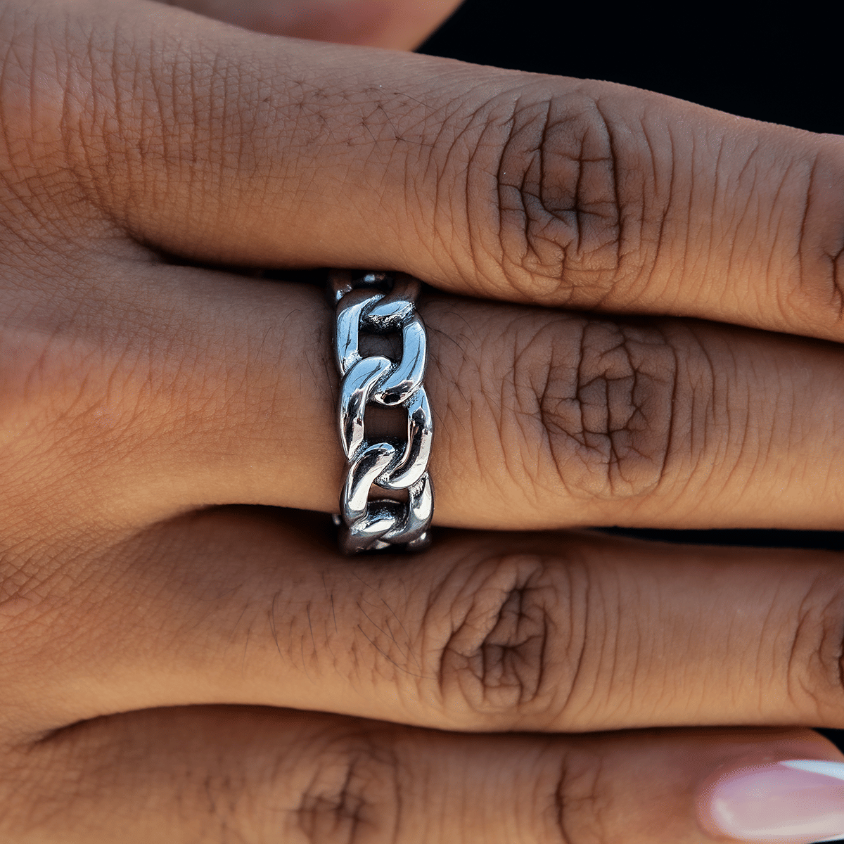 GLD PROMO SETS - WOMEN Cuban Band Ring in Matte Black - 7 mm
