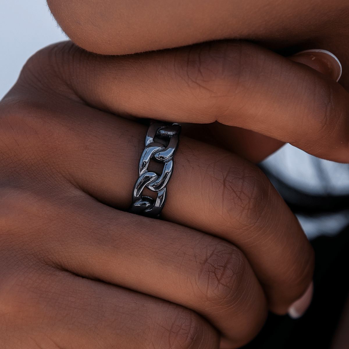 GLD PROMO SETS - WOMEN Cuban Band Ring in Matte Black - 7 mm