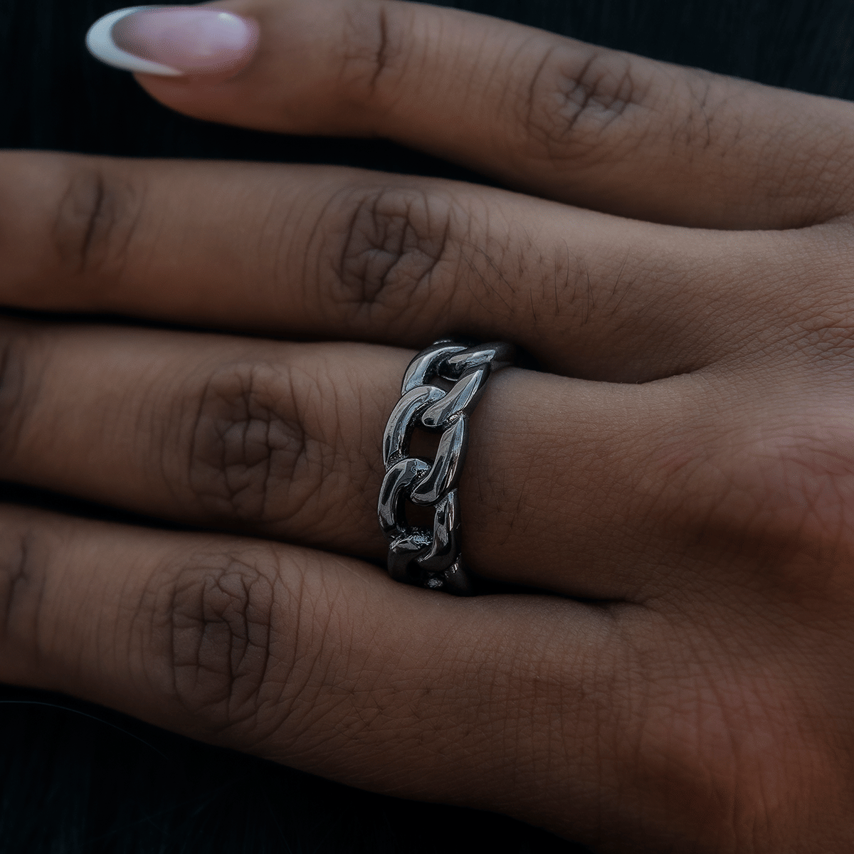 GLD PROMO SETS - WOMEN Cuban Band Ring in Matte Black - 7 mm