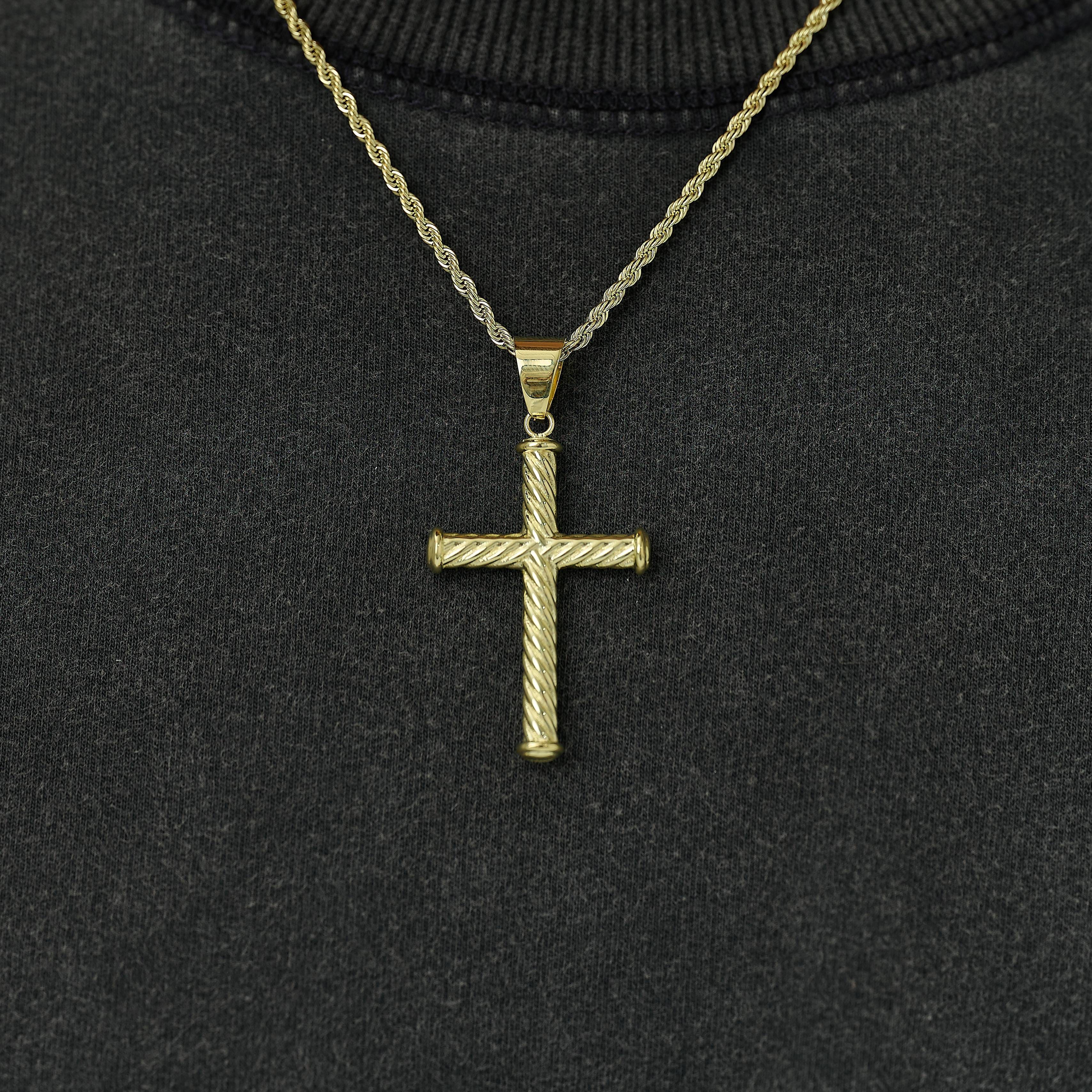 GLD PROMO SETS Twisted Rope Cross Pendant in Yellow Gold