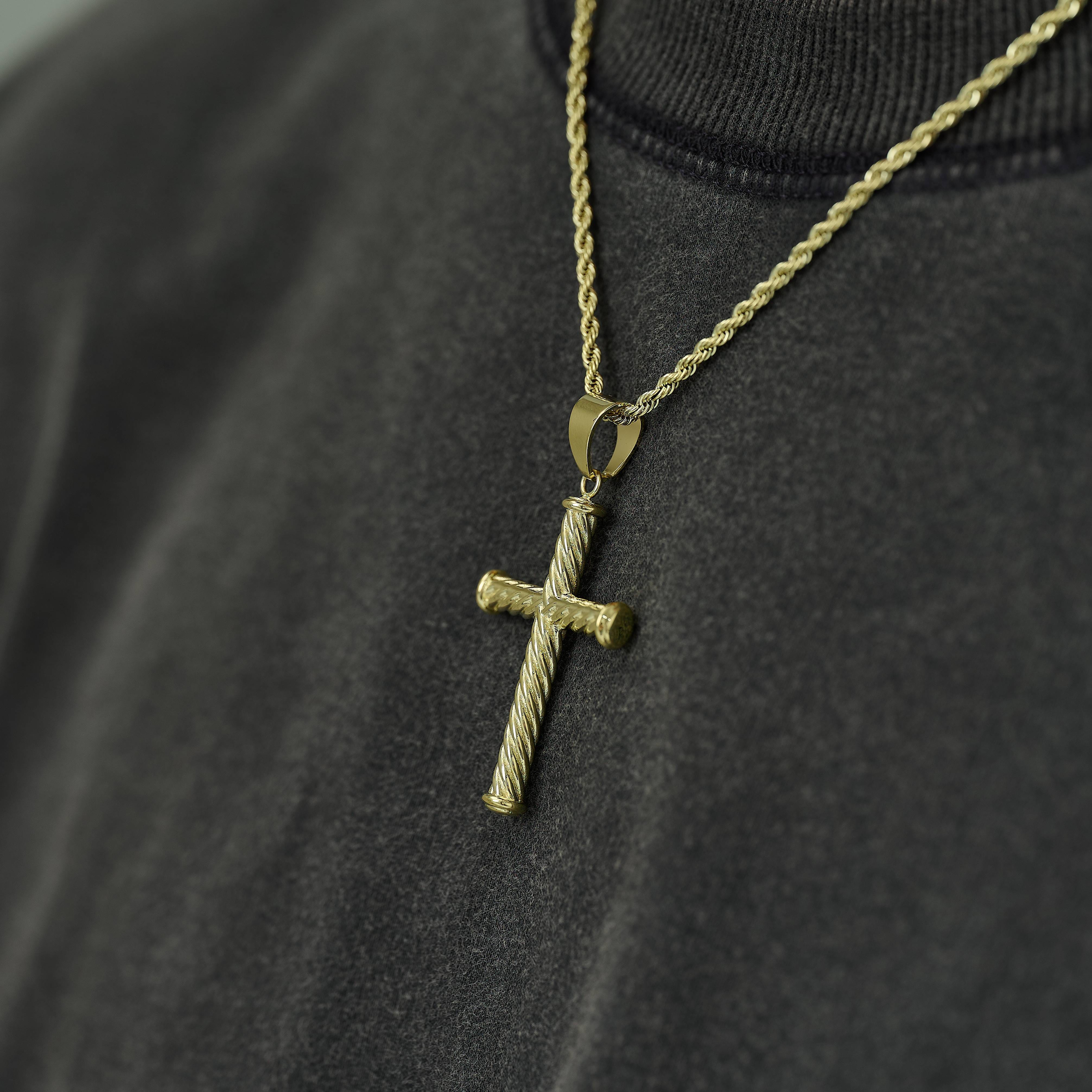 GLD PROMO SETS Twisted Rope Cross Pendant in Yellow Gold