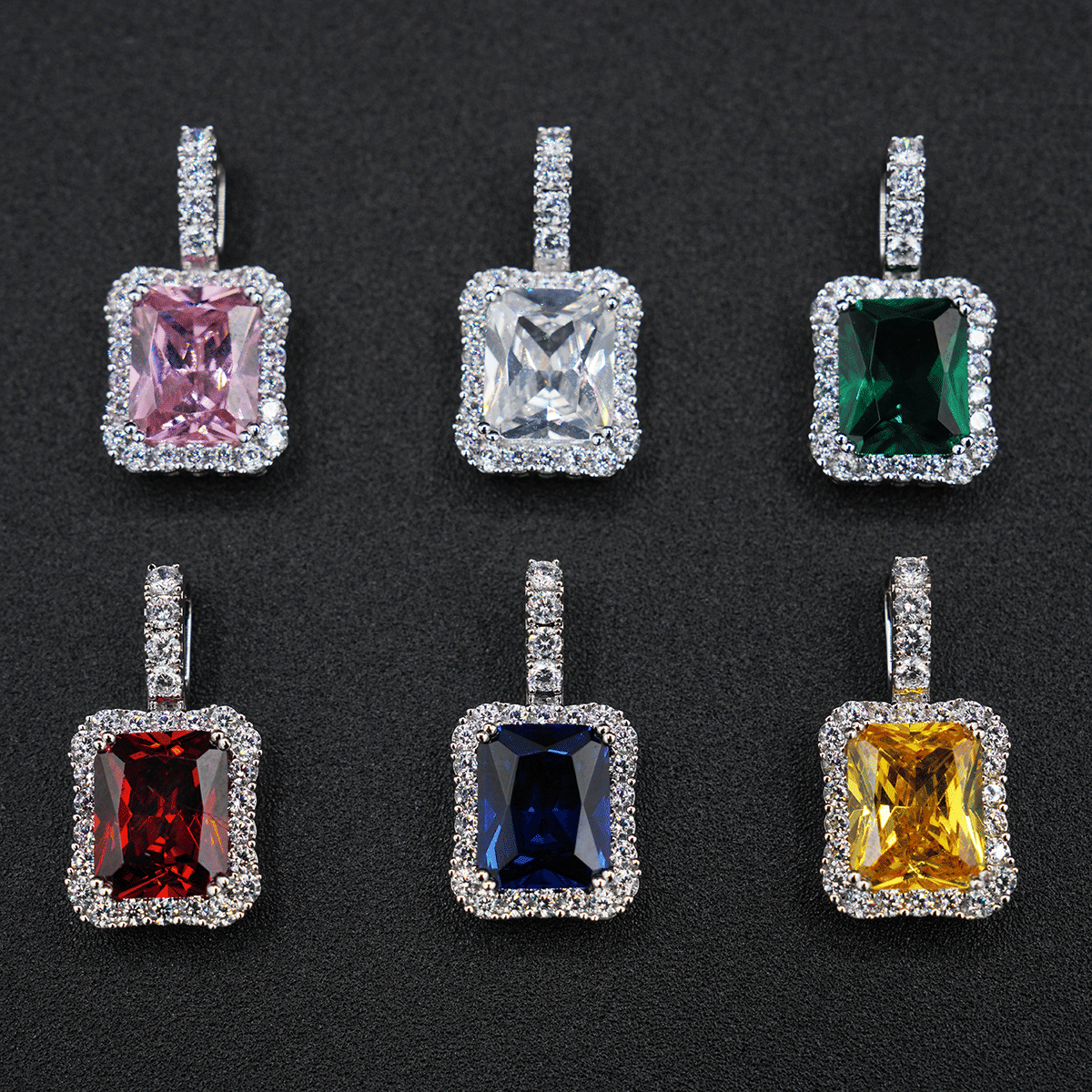 GLD PROMO SETS Micro Diamond Stone Pendant in White Gold