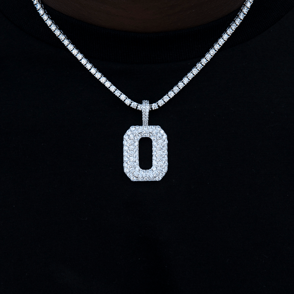GLD PROMO SETS Pave Number Pendants in White Gold