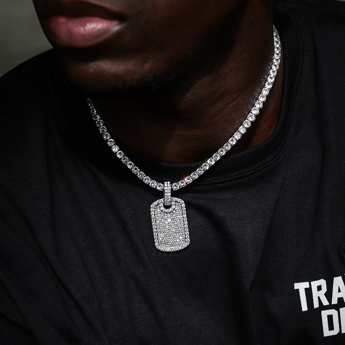 GLD PROMO SETS Baguette Dog Tag Pendant in White Gold