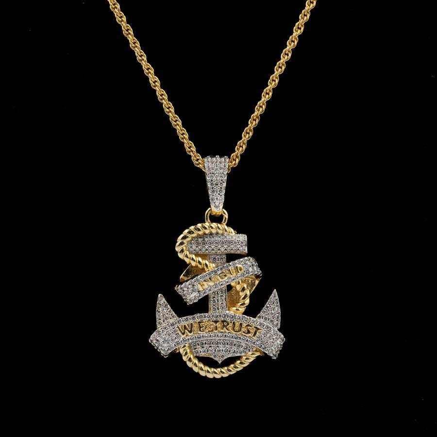 GLD PROMO SETS Iced Anchor Pendant in Yellow Gold