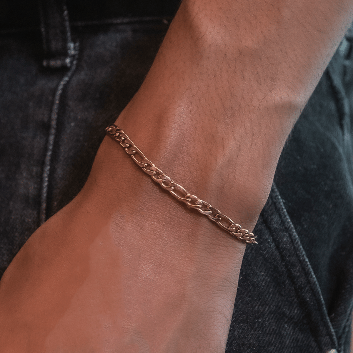 GLD PROMO SETS Figaro Bracelet in Rose Gold - 4 mm