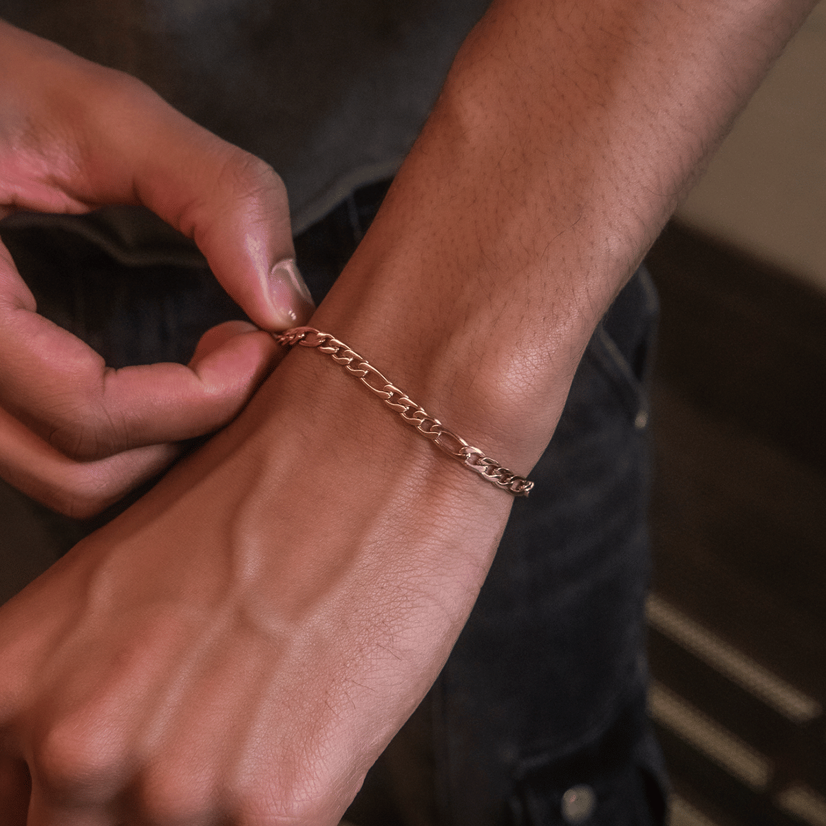 GLD PROMO SETS Figaro Bracelet in Rose Gold - 4 mm
