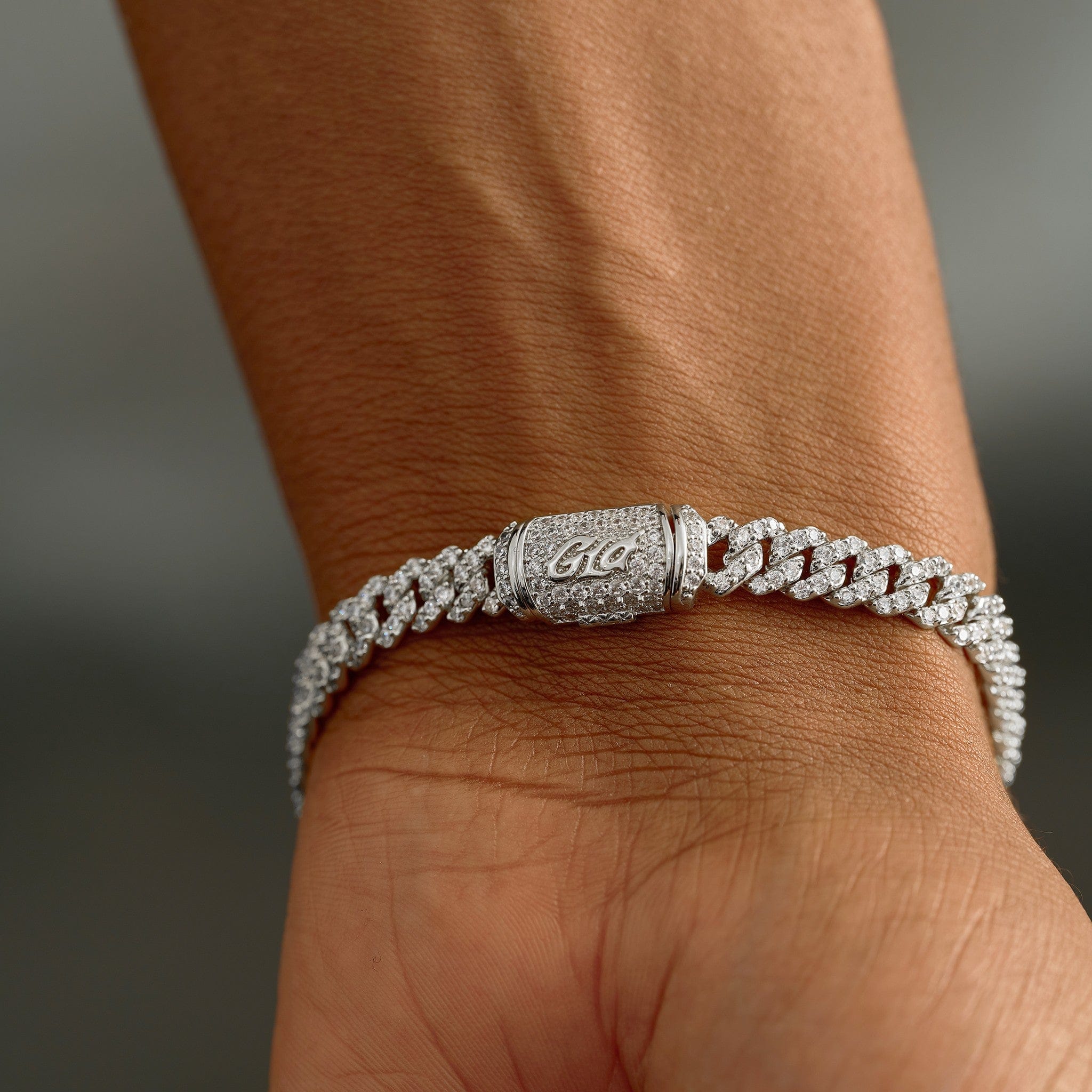 GLD Men Iced Crucifix Cross Plate Bracelet in White Gold
