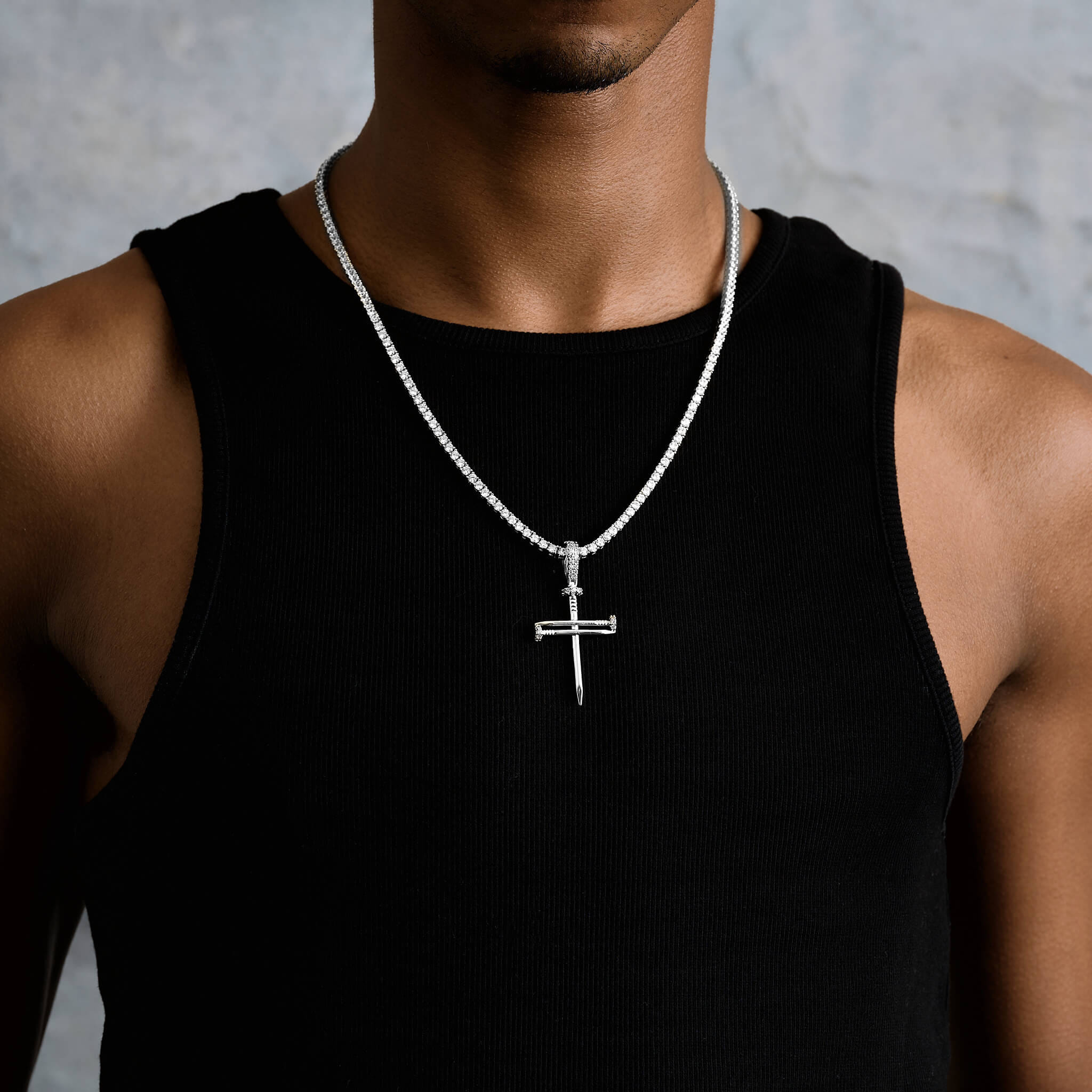 GLD Men Nail Cross Pendant in White Gold