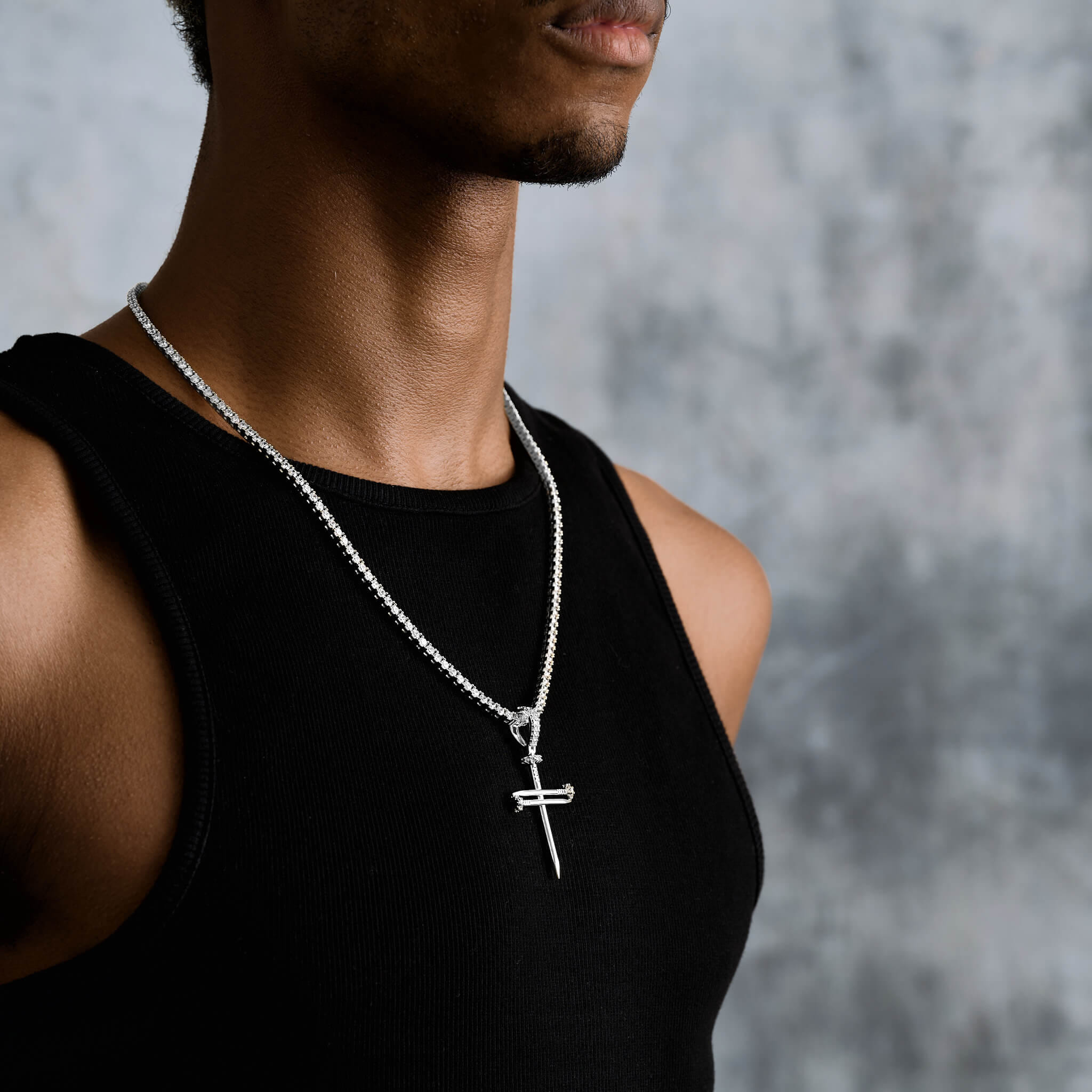 GLD Men Nail Cross Pendant in White Gold