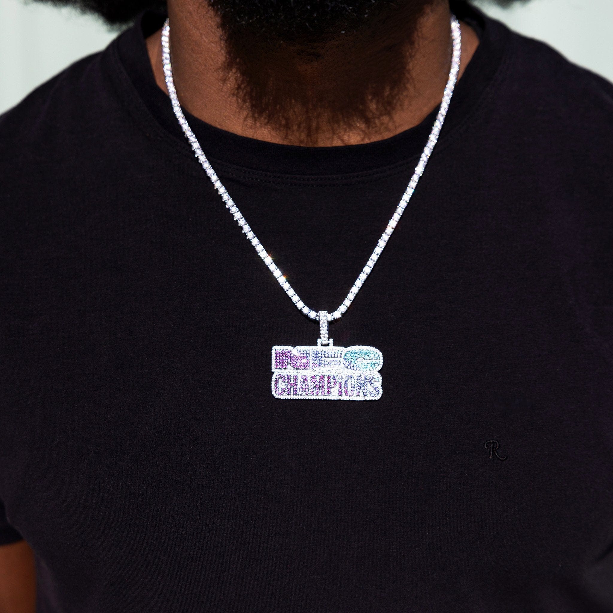 GLD Men Iced 2025 NFC Champions Official NFL Pendant in White Gold
