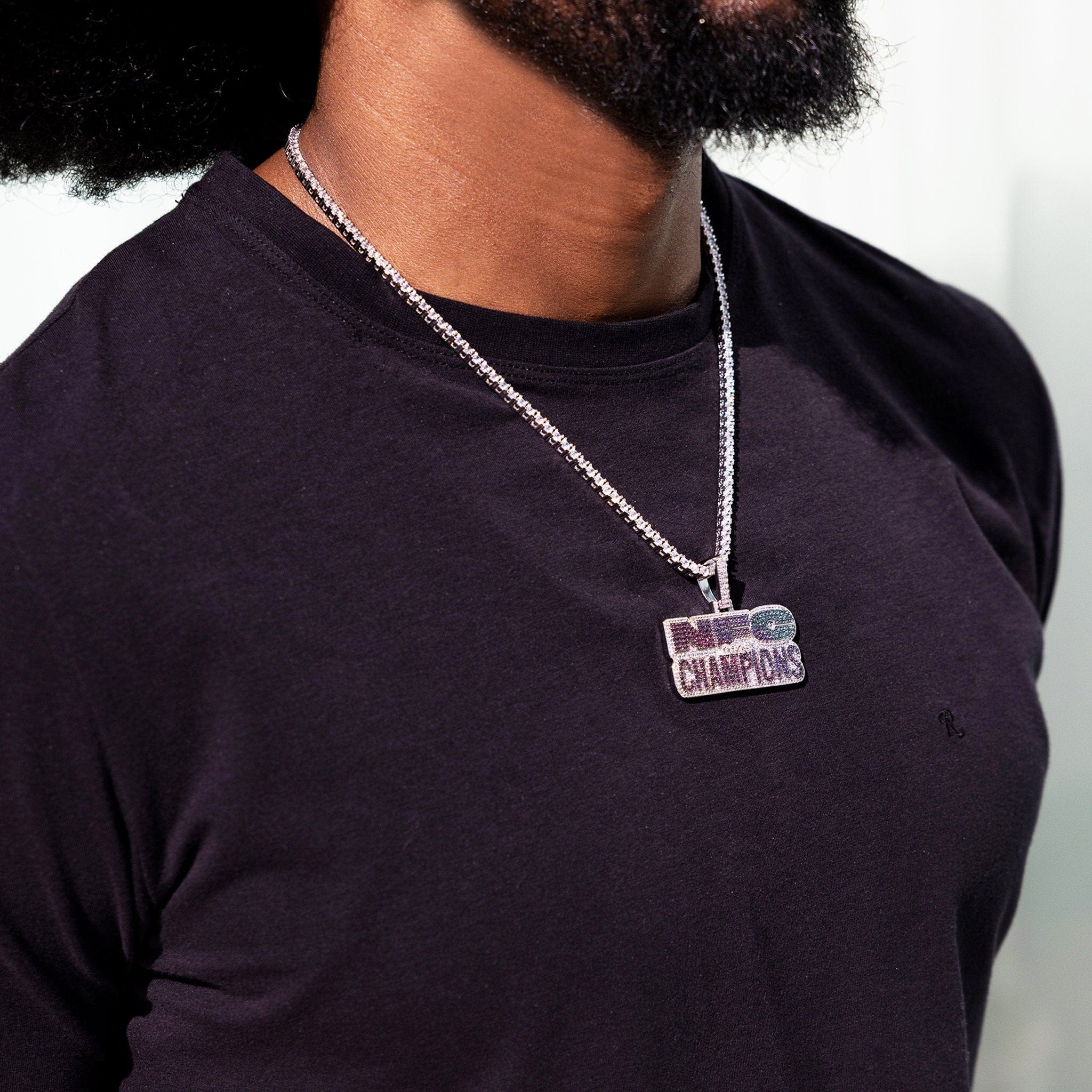 GLD Men Iced 2025 NFC Champions Official NFL Pendant in White Gold
