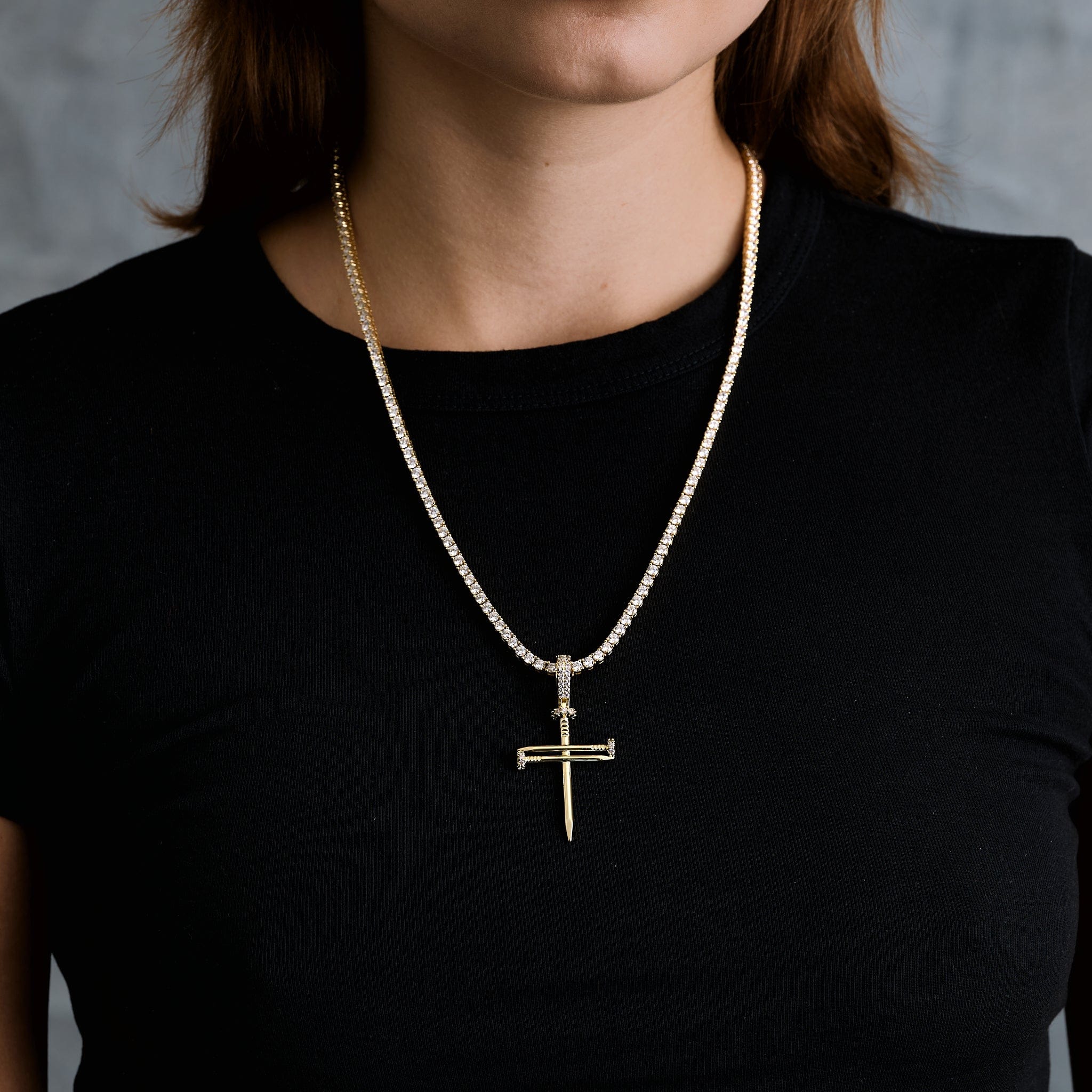 GLD Women Nail Cross Pendant in Yellow Gold