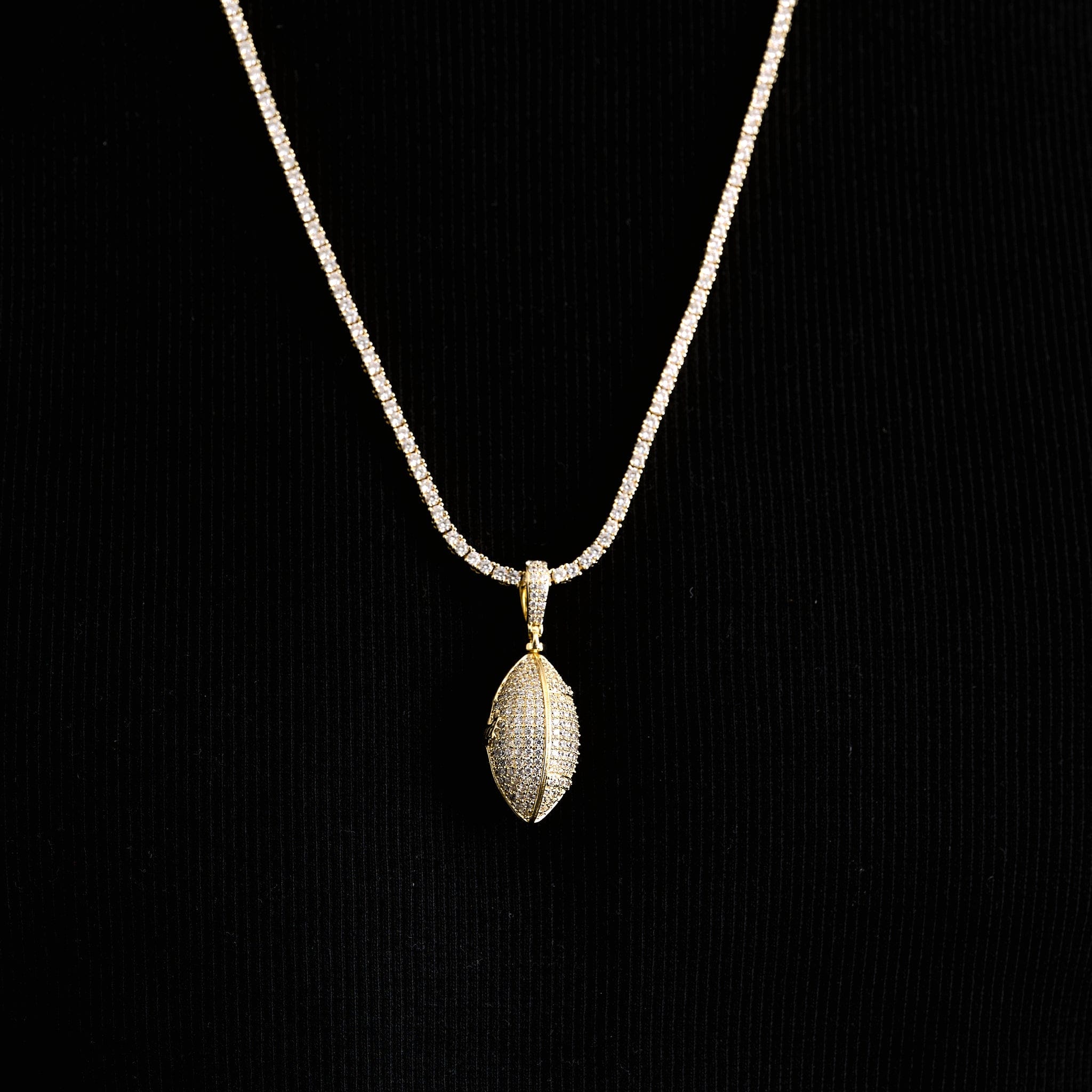 GLD Women Iced Football Pendant in Yellow Gold
