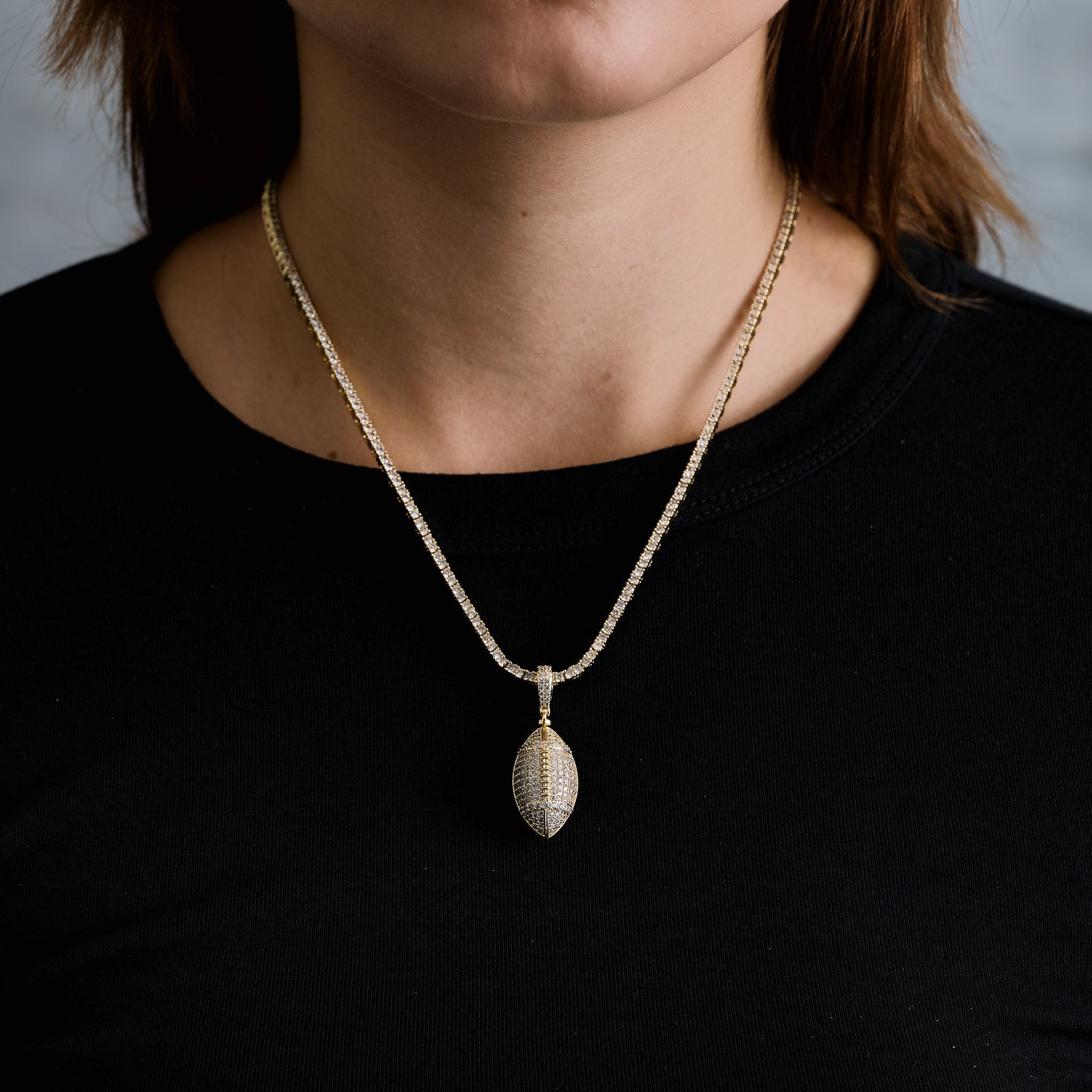 GLD Women Iced Football Pendant in Yellow Gold