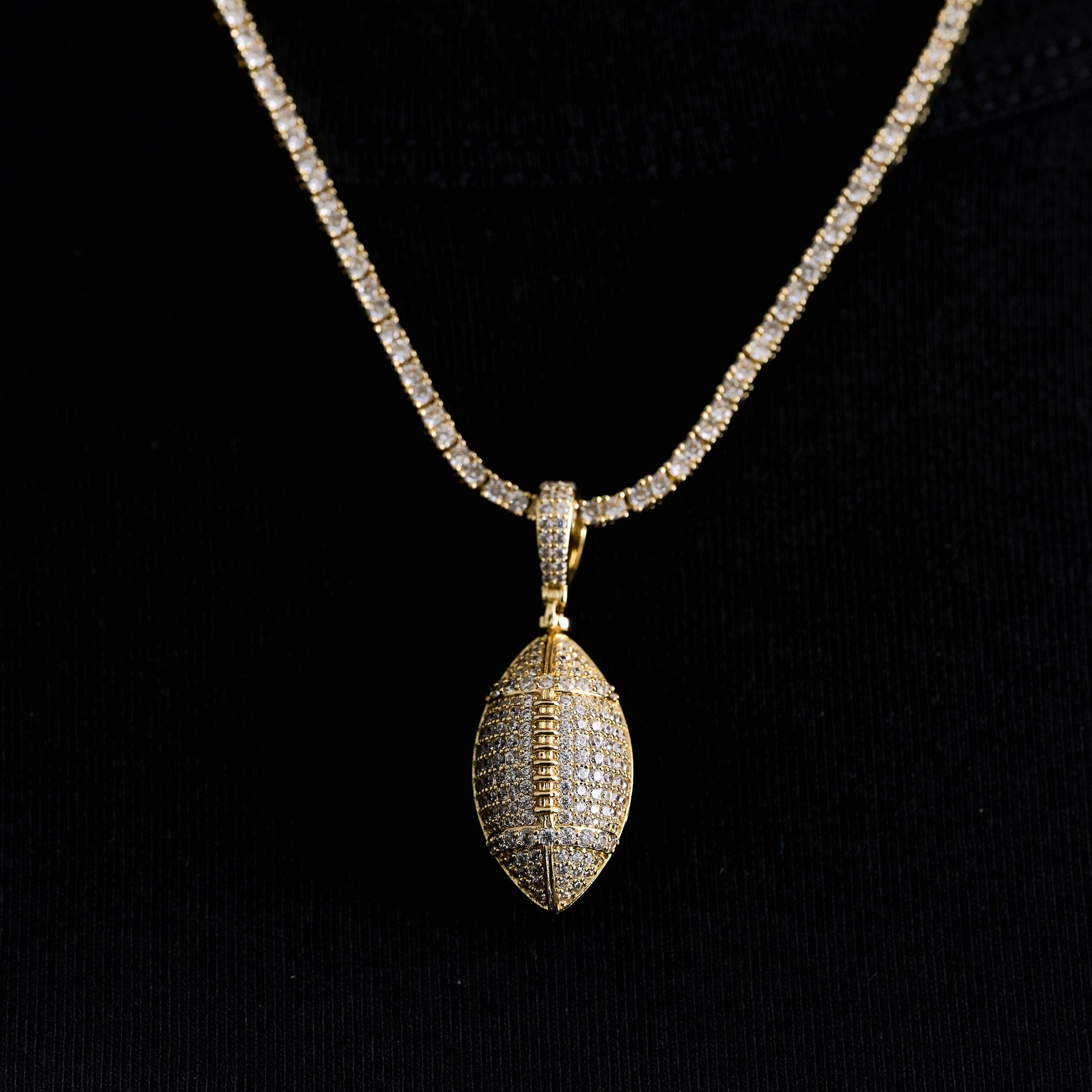 GLD Men Iced Football Pendant in Yellow Gold