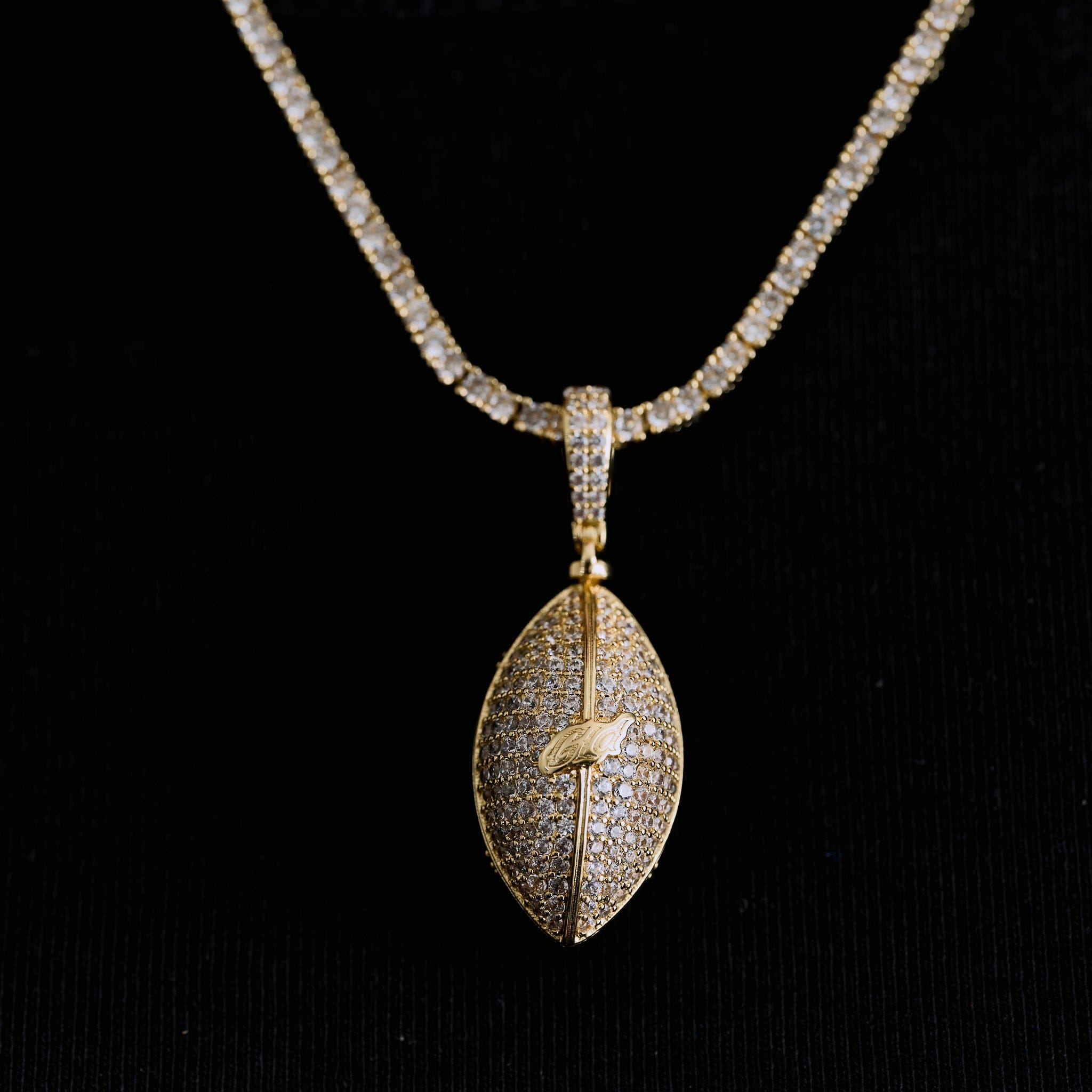 GLD Men Iced Football Pendant in Yellow Gold