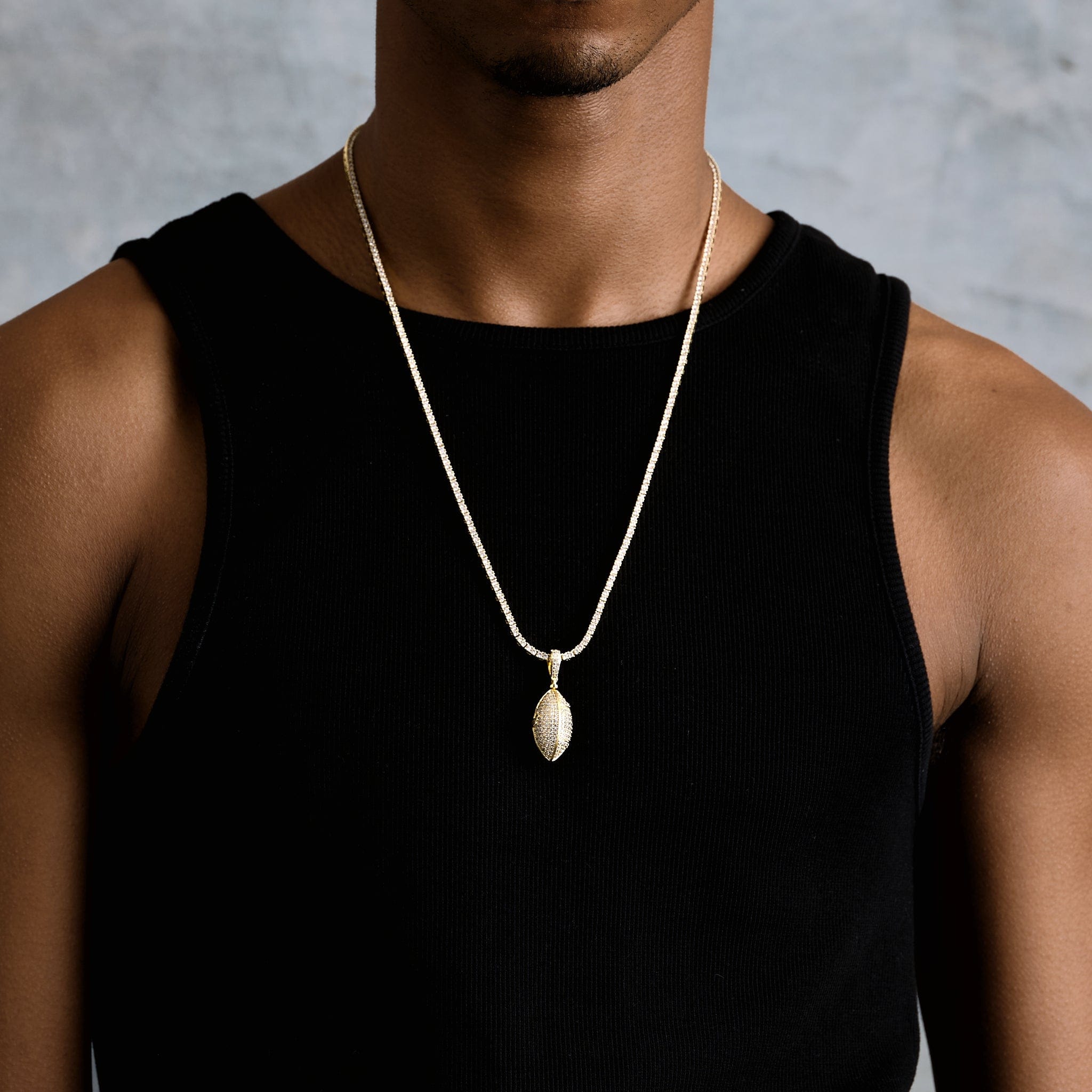 GLD Men Iced Football Pendant in Yellow Gold