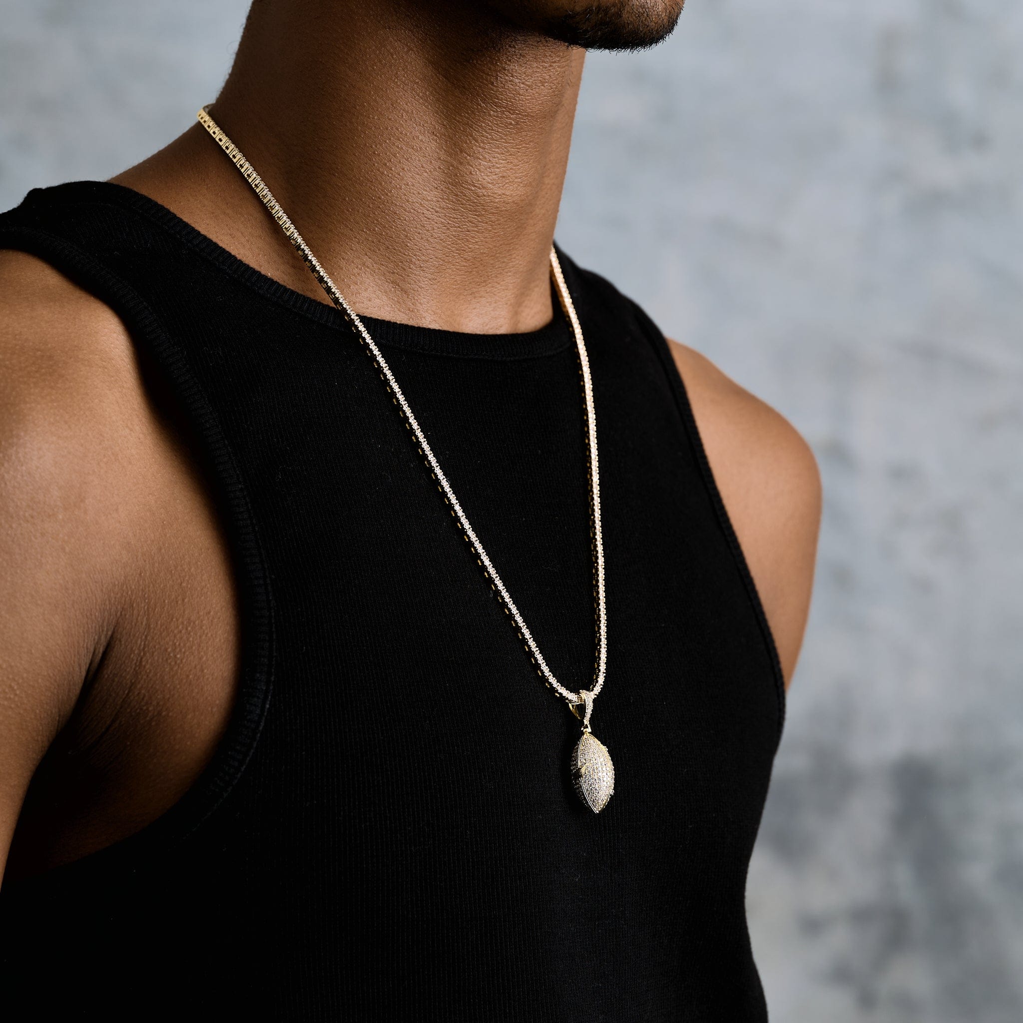 GLD Men Iced Football Pendant in Yellow Gold