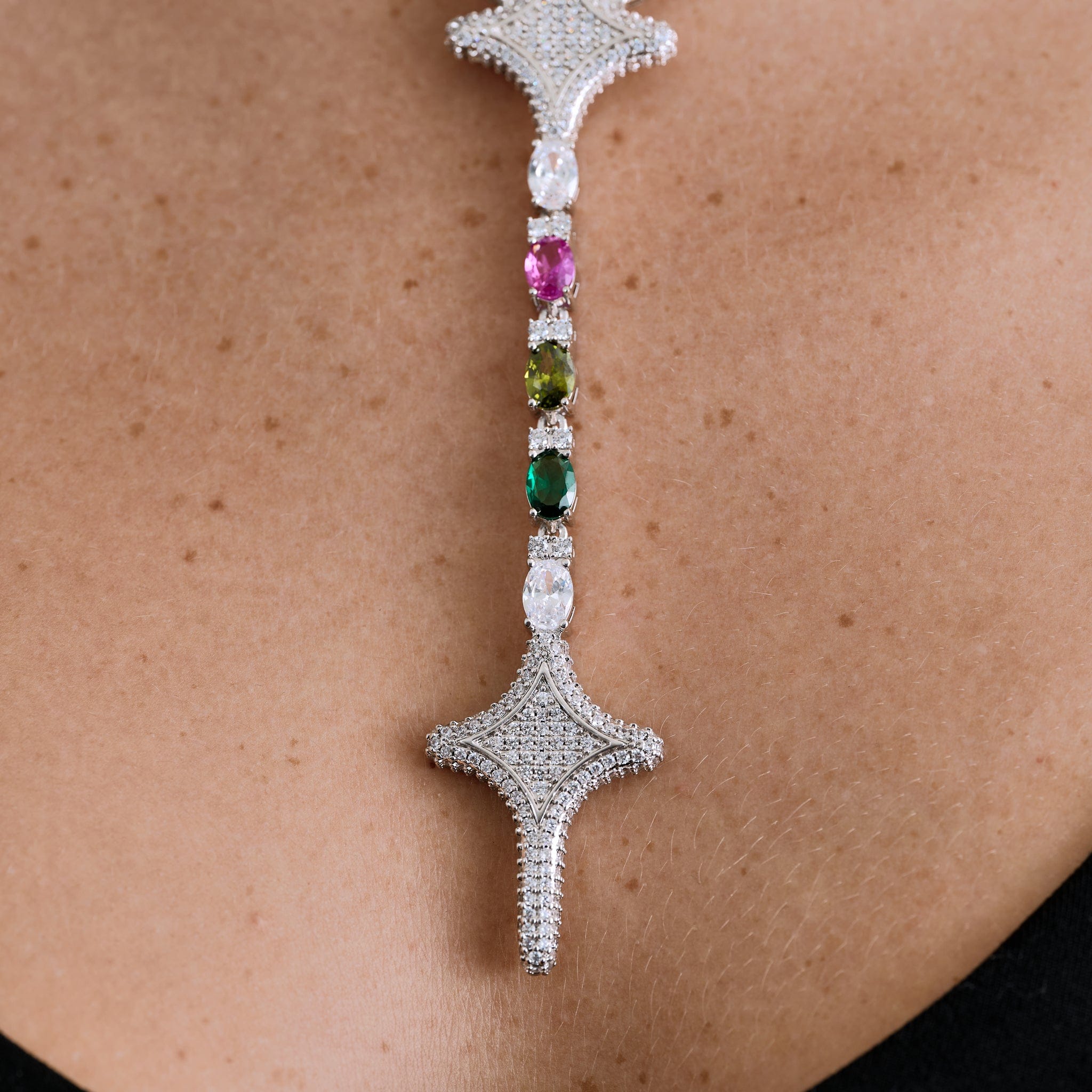 GLD Women Tennis Link GLD Star Multi Color Lariat Necklace in White Gold