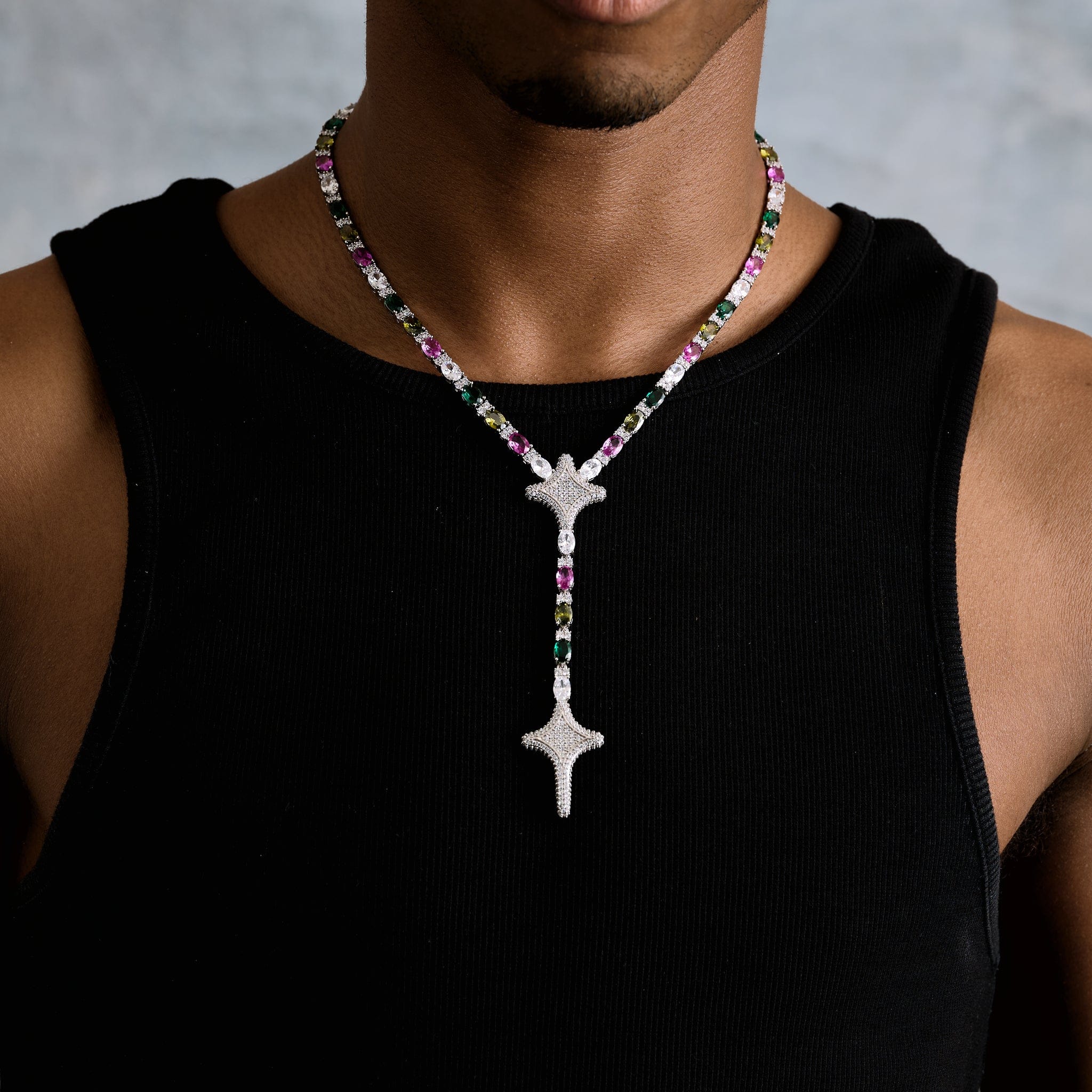 GLD Men Tennis Link GLD Star Multi Color Lariat in White Gold