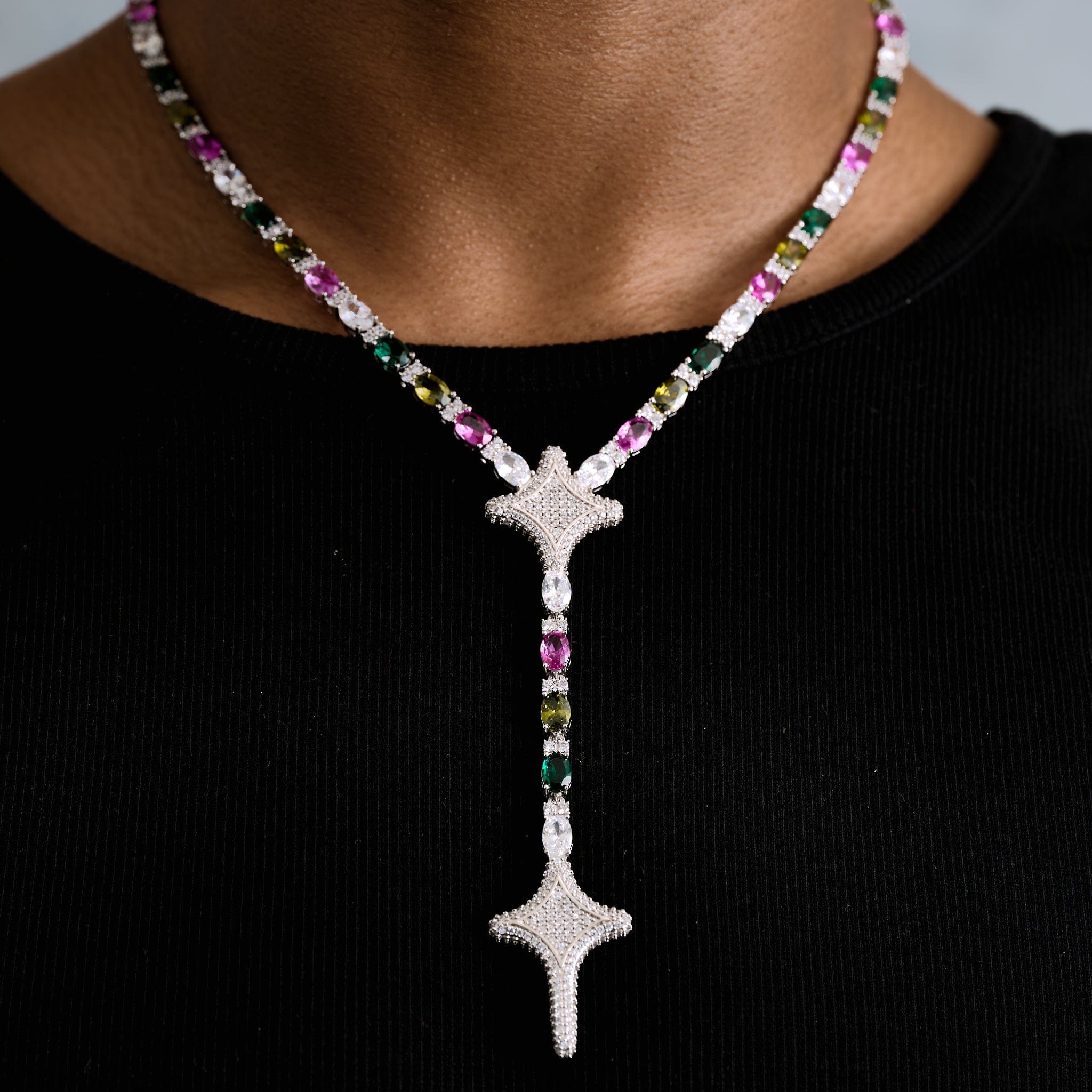 GLD Men Tennis Link GLD Star Multi Color Lariat in White Gold