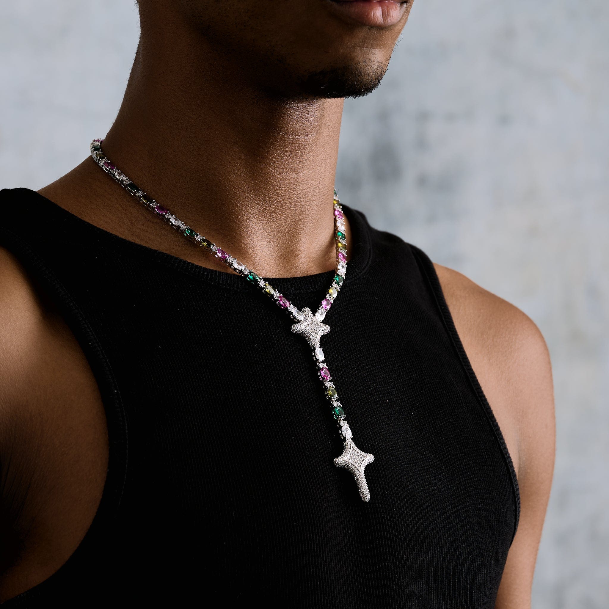 GLD Men Tennis Link GLD Star Multi Color Lariat in White Gold