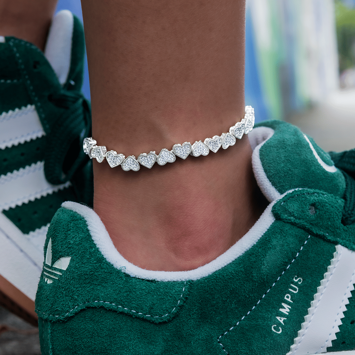 GLD Women Eternity Heart Anklet in White Gold