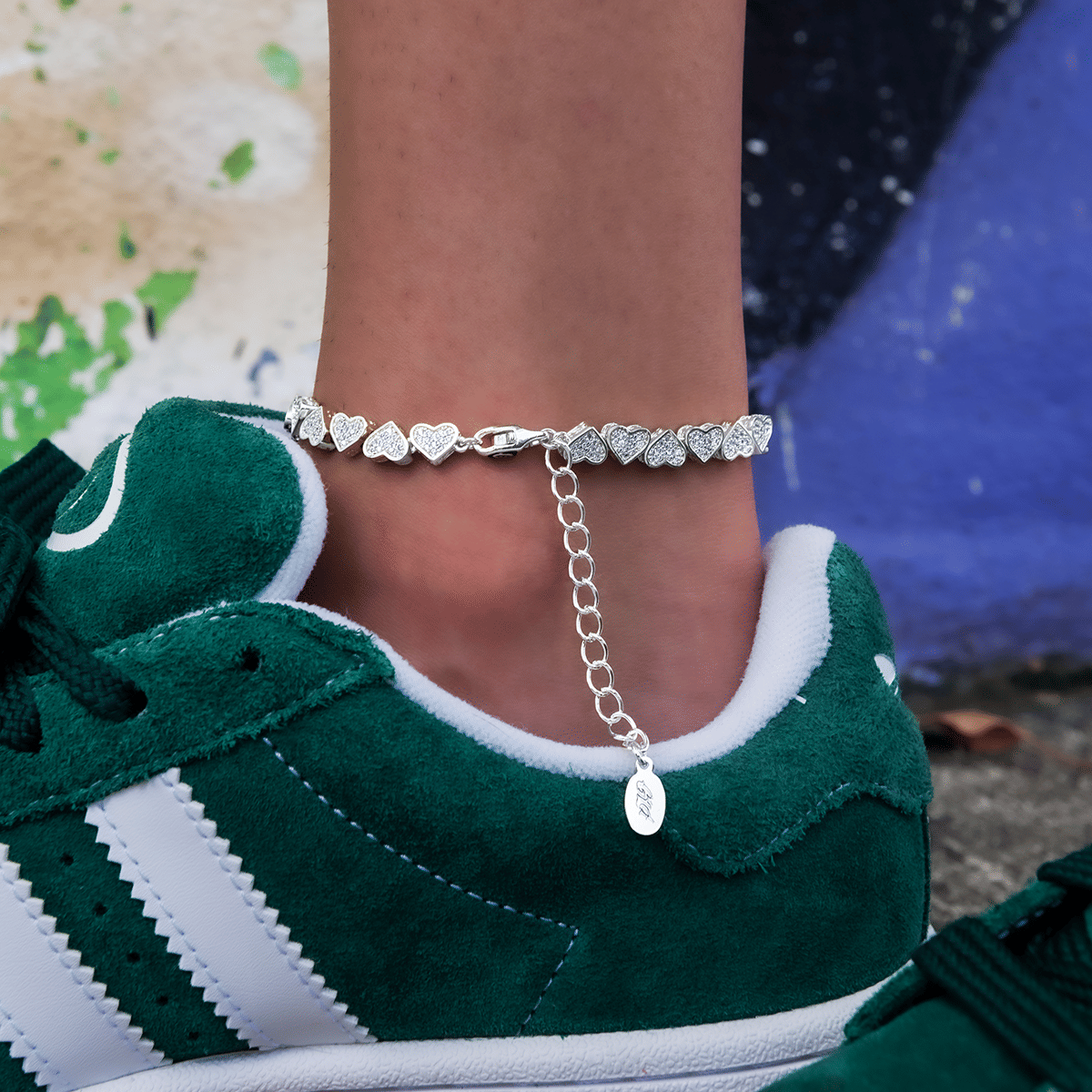 GLD Women Eternity Heart Anklet in White Gold