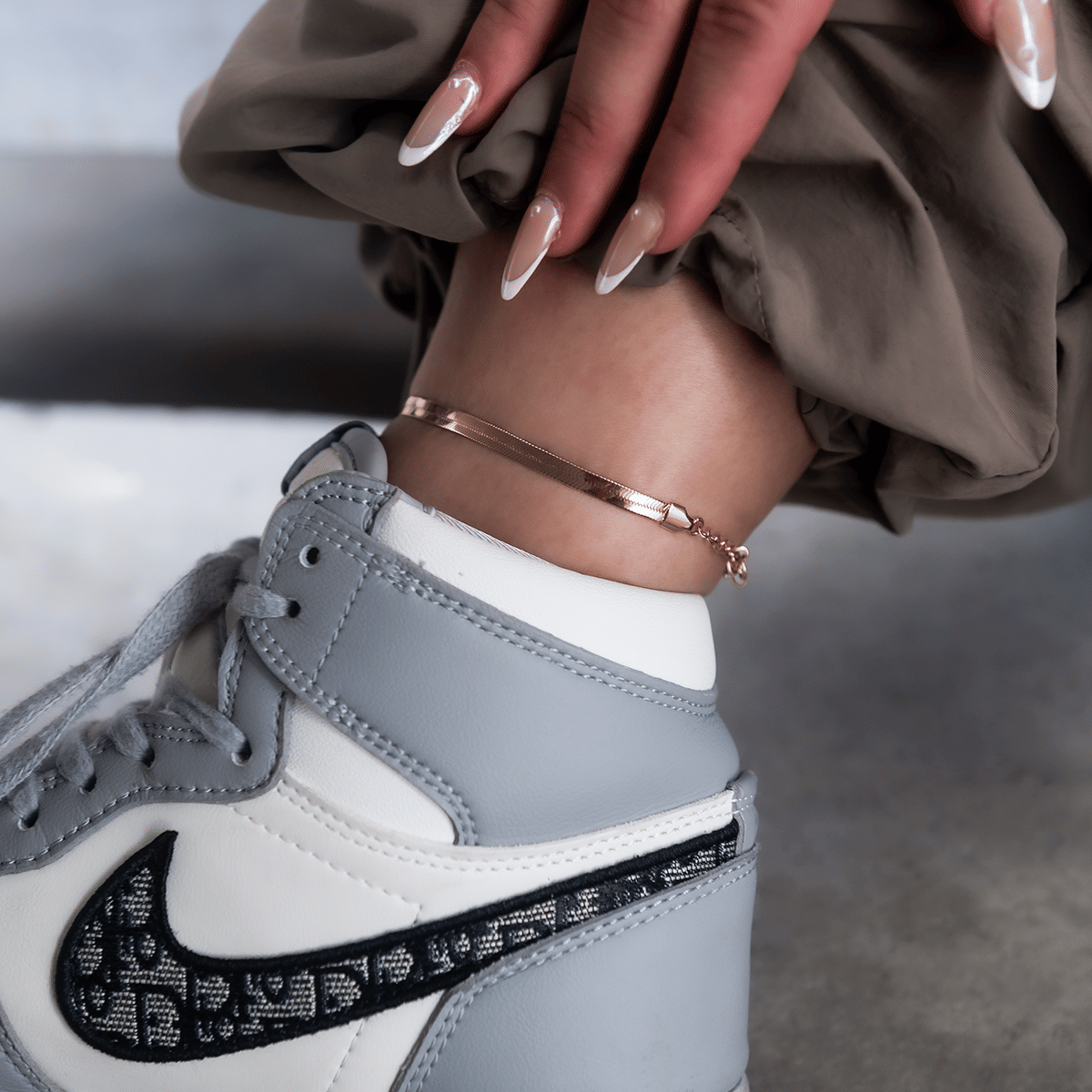 GLD Women Herringbone Anklet in Rose Gold - 4 mm