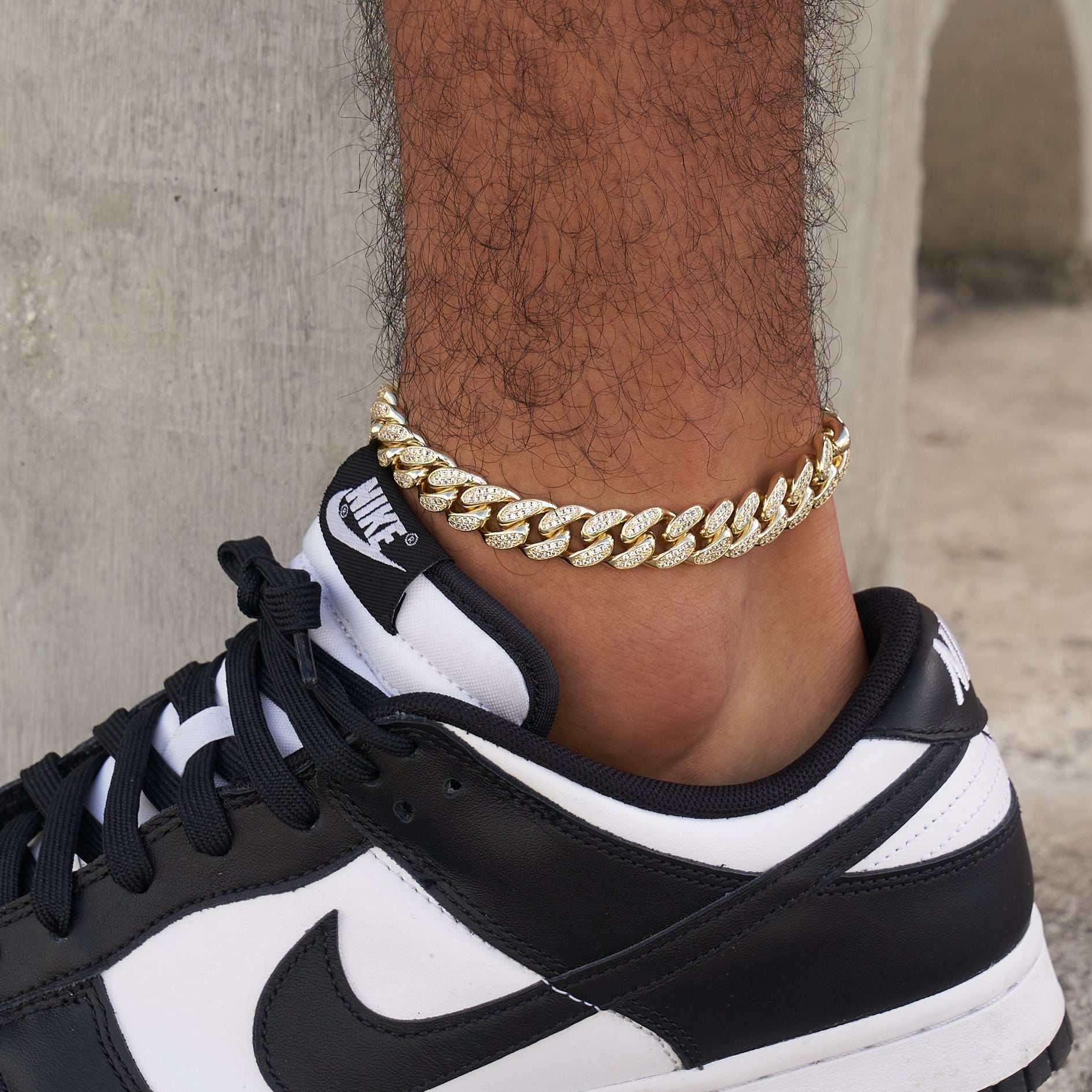 GLD Men 12 mm Diamond Cuban Anklet - Yellow Gold