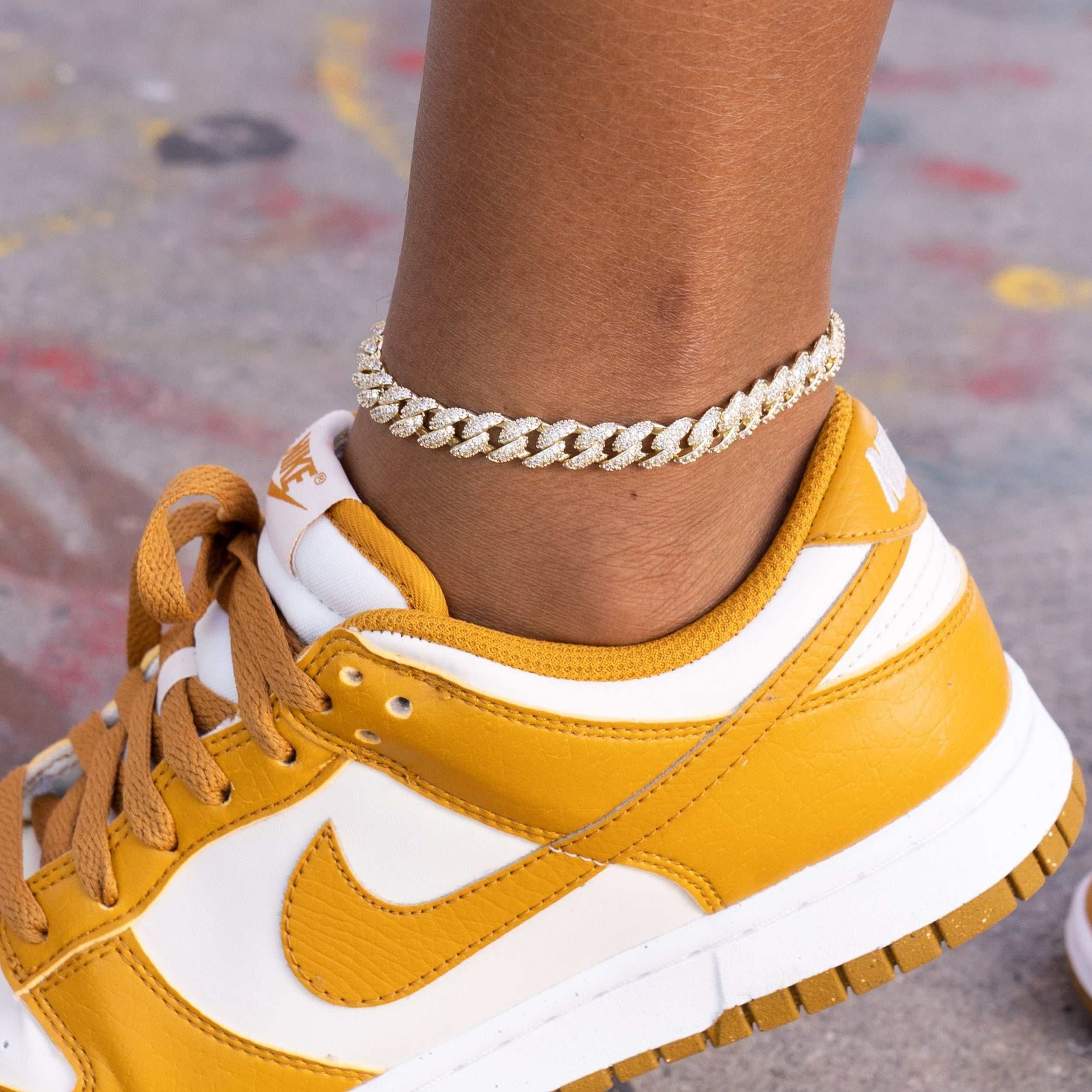 GLD Women Iced Cuban Anklet in Yellow Gold - 8.5 mm