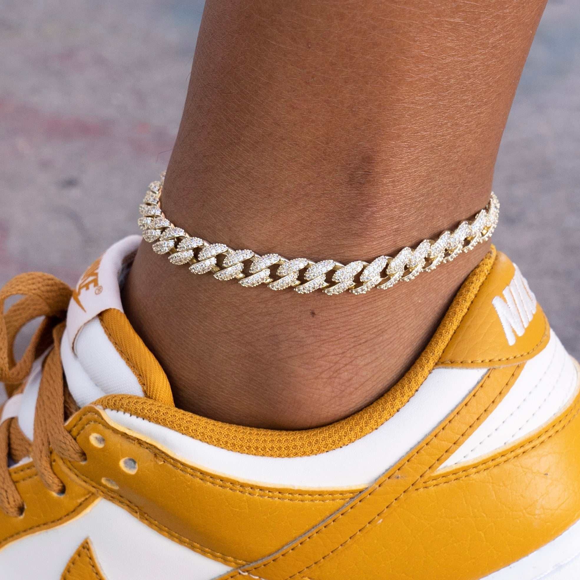 GLD Women Iced Cuban Anklet in Yellow Gold - 8.5 mm